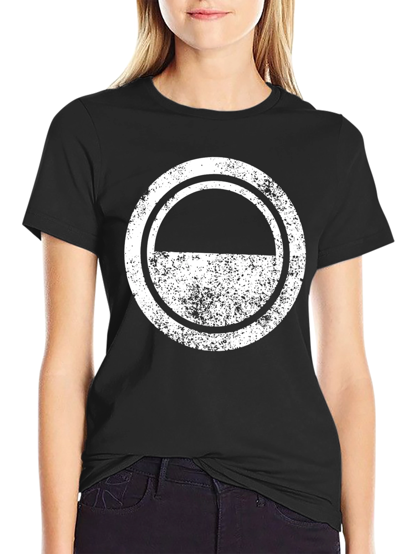 Black Distressed Circle Graphic Tee - Black view 2