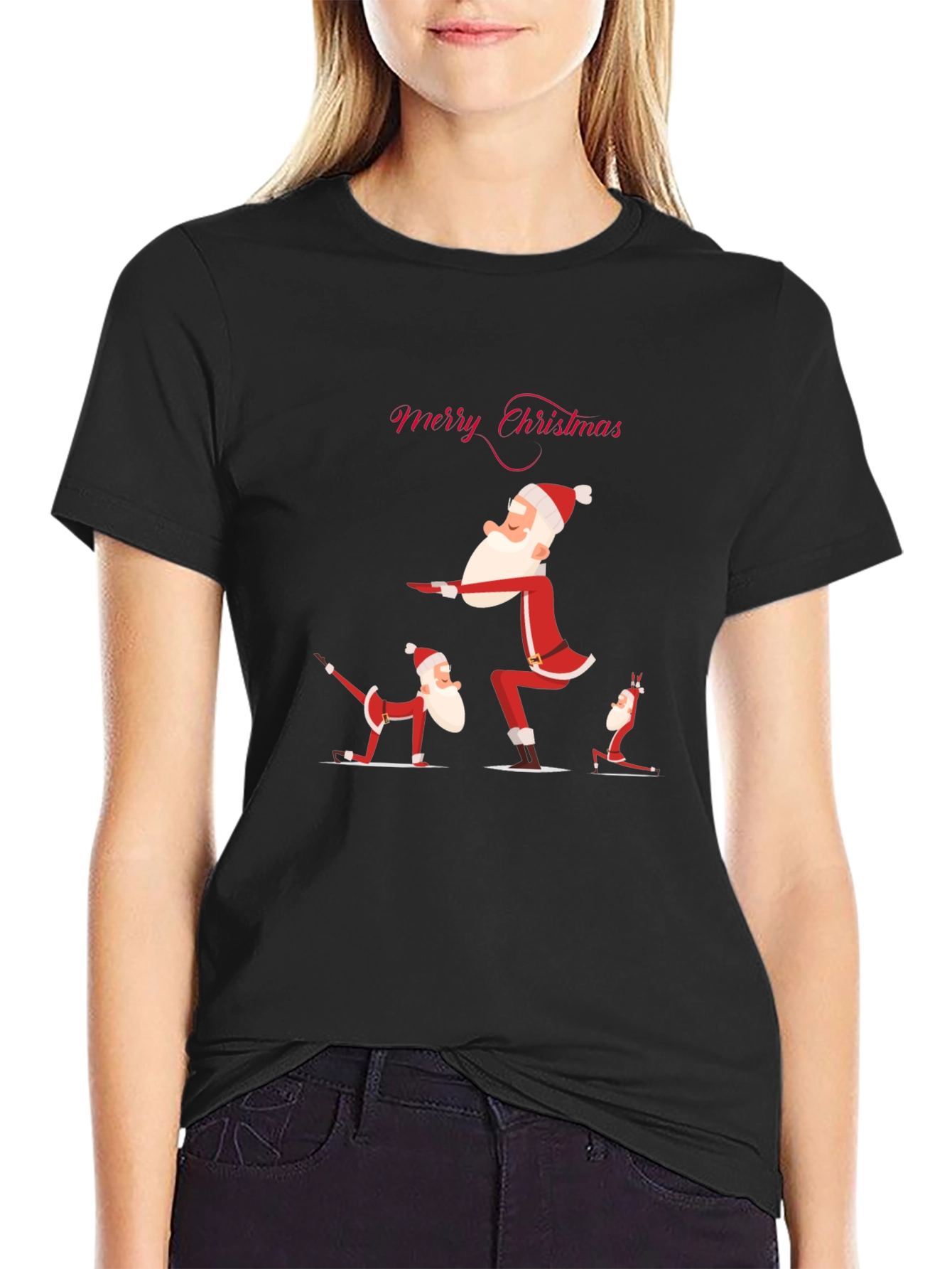 Black Yoga Santa Christmas T-Shirt view 2