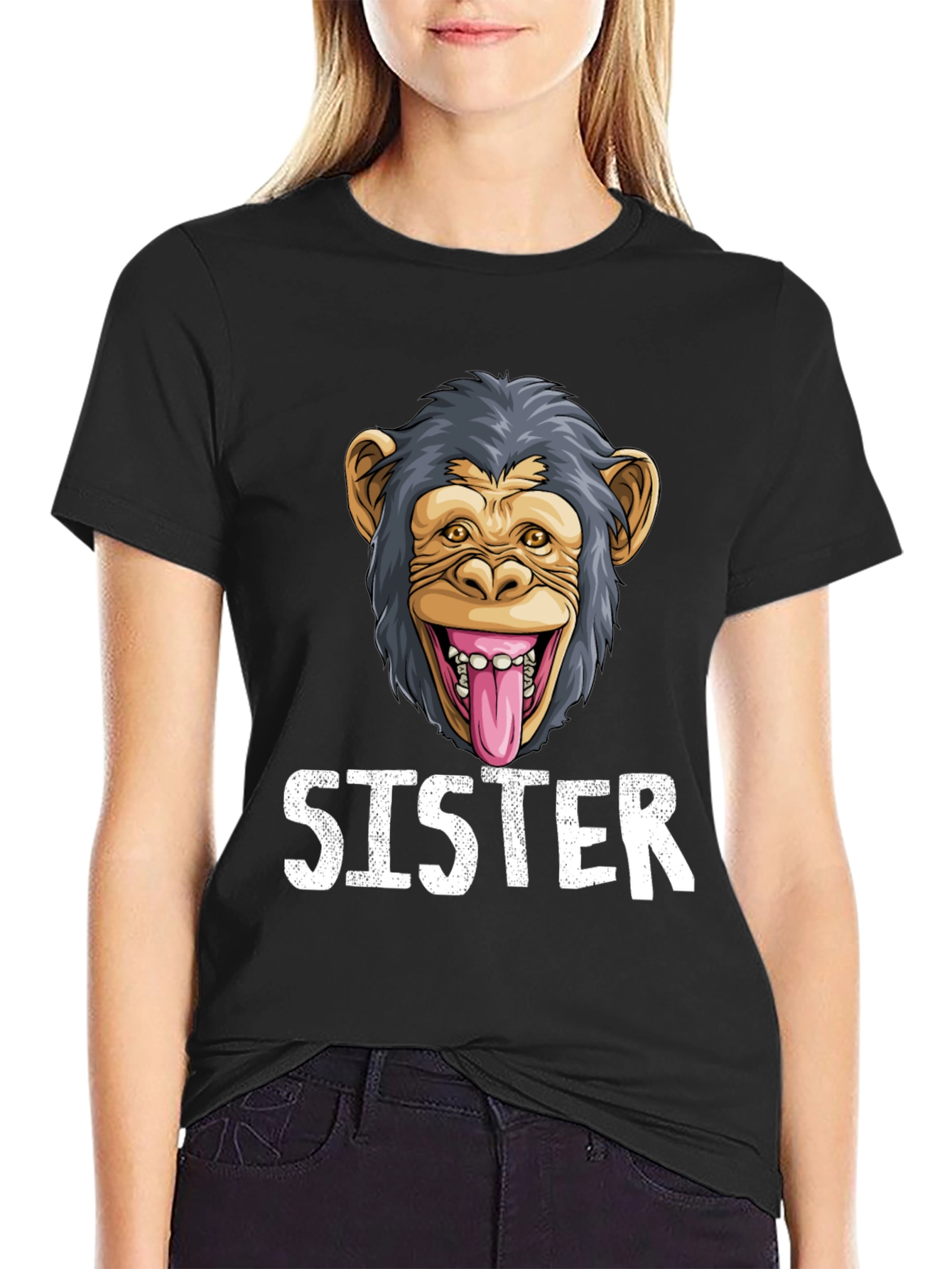 Black Sister Monkey Graphic T-Shirt - Fun & Unique! view 2