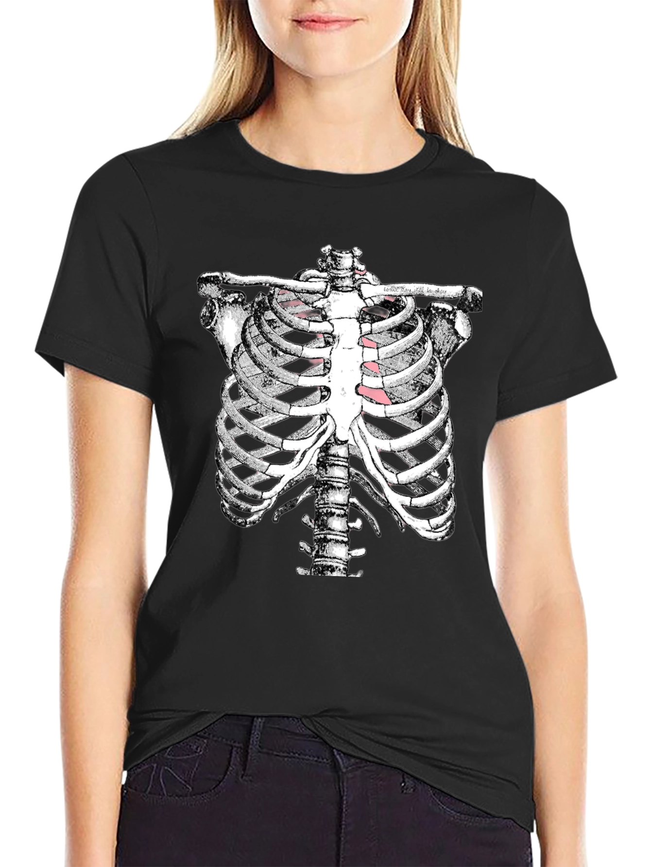 Black Rib Cage Graphic T-Shirt - Halloween Costume Tee view 2