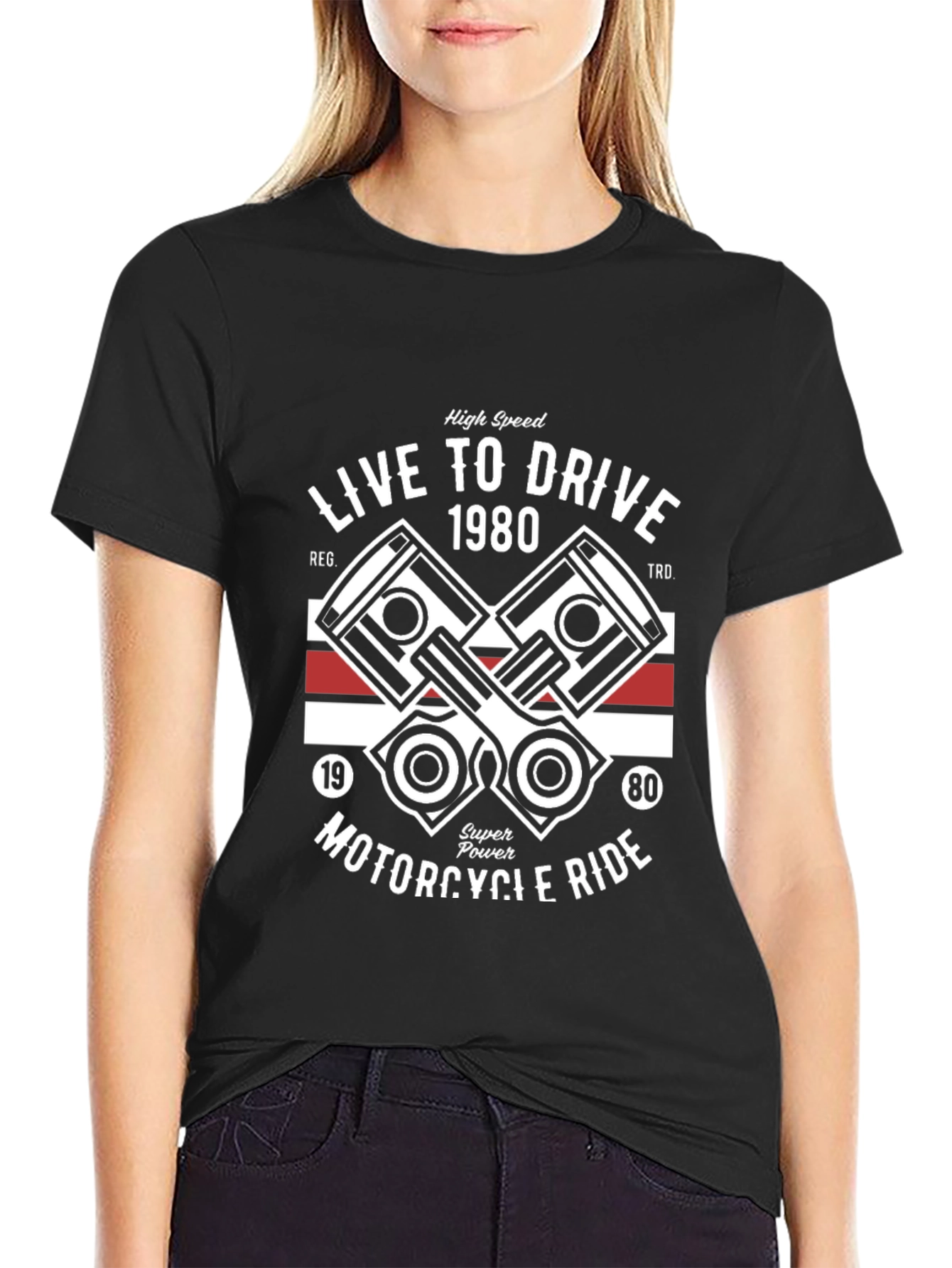 Black Live to Drive 1980 Motorcycle T-Shirt view 2