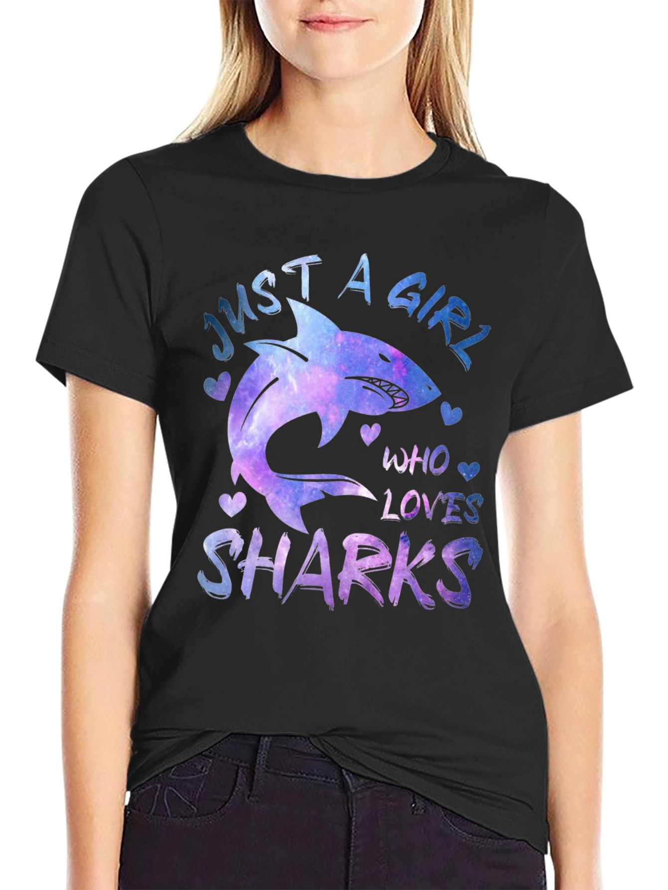 Black Just A Girl Who Loves Sharks Graphic Tee view 2
