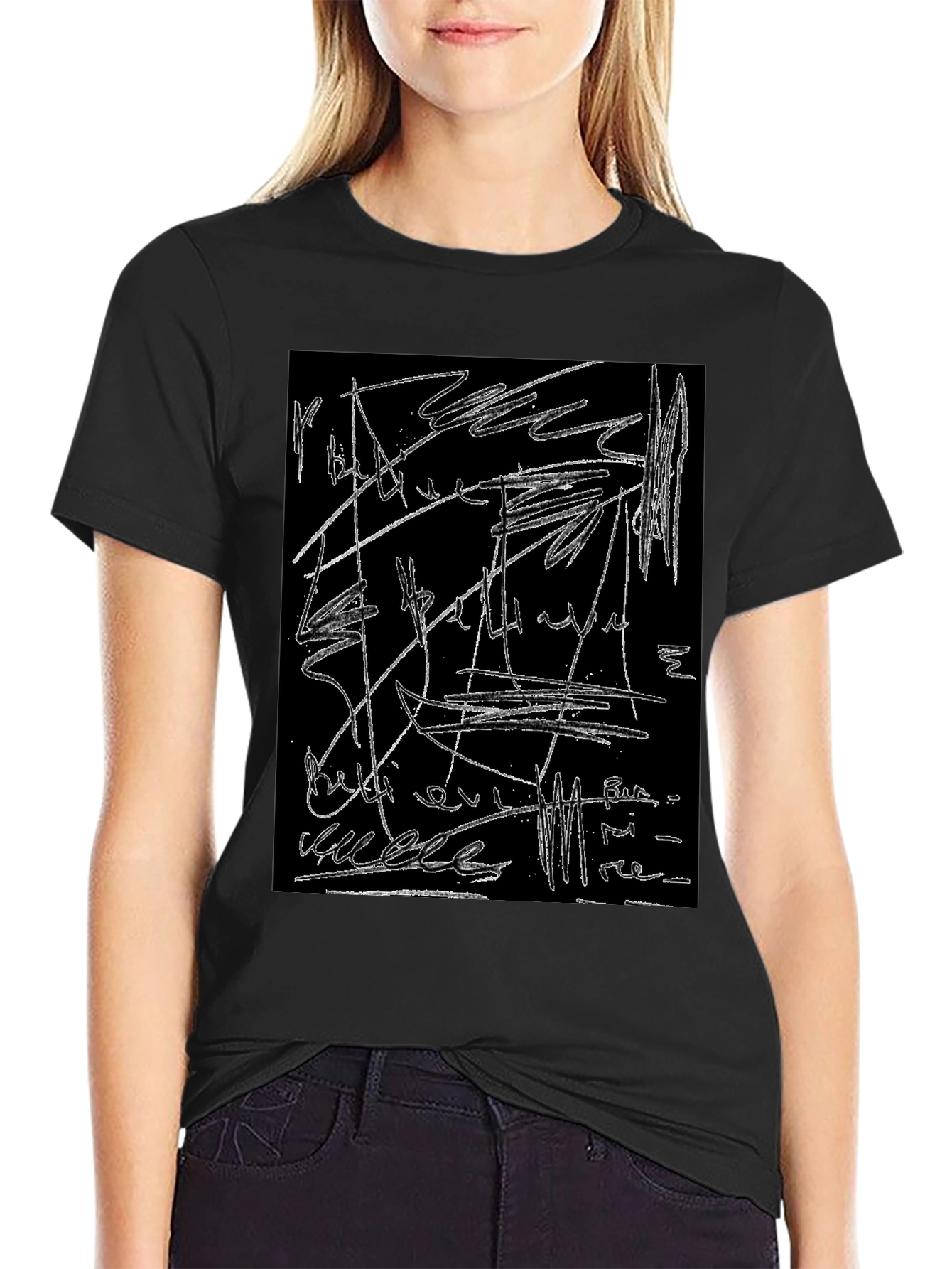 Black Abstract Scribble Graphic Black T-Shirt view 2