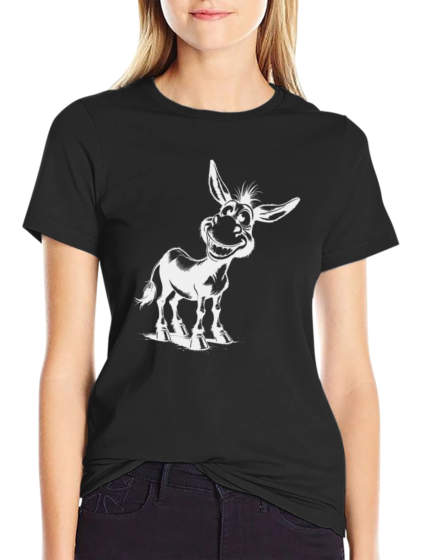 Black Funny Donkey Graphic T-Shirt - Black Cotton Tee view 2