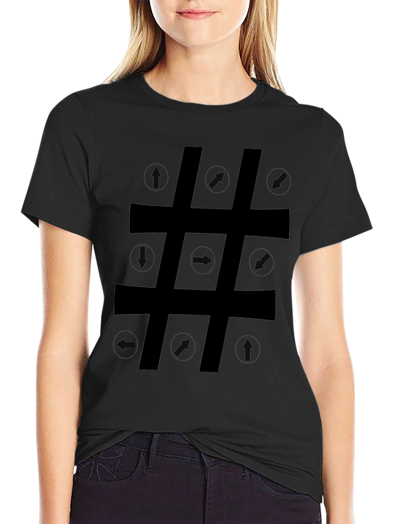 Black Arrow Direction Hashtag Graphic T-Shirt view 2