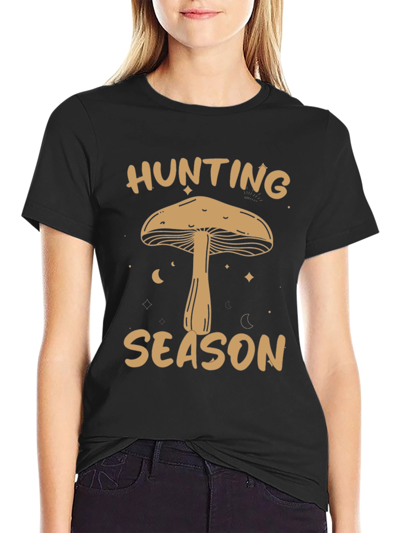 Black Mushroom Hunting Season Graphic T-Shirt view 2