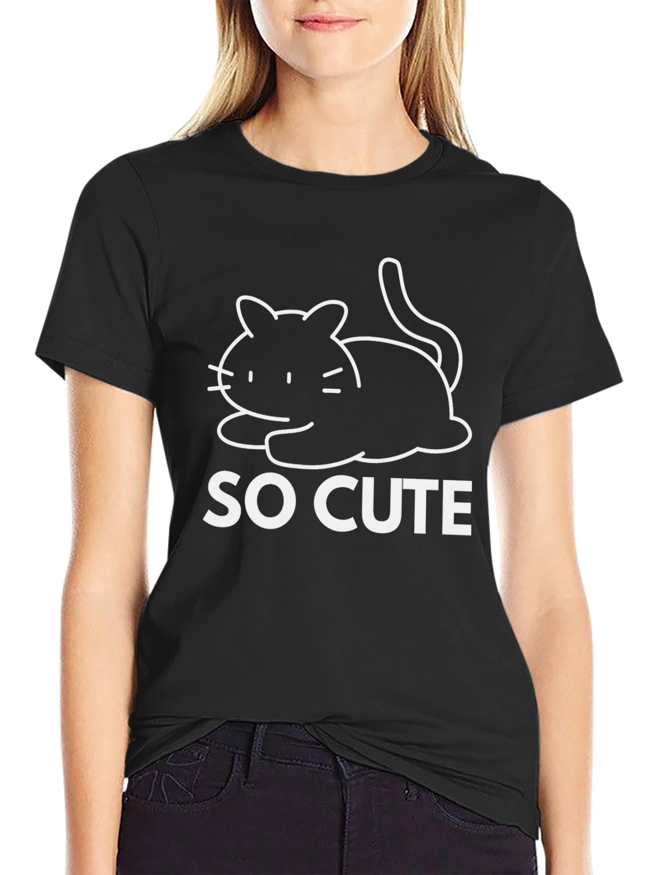 Black Cute Cat T-Shirt - "So Cute" Black Tee view 2