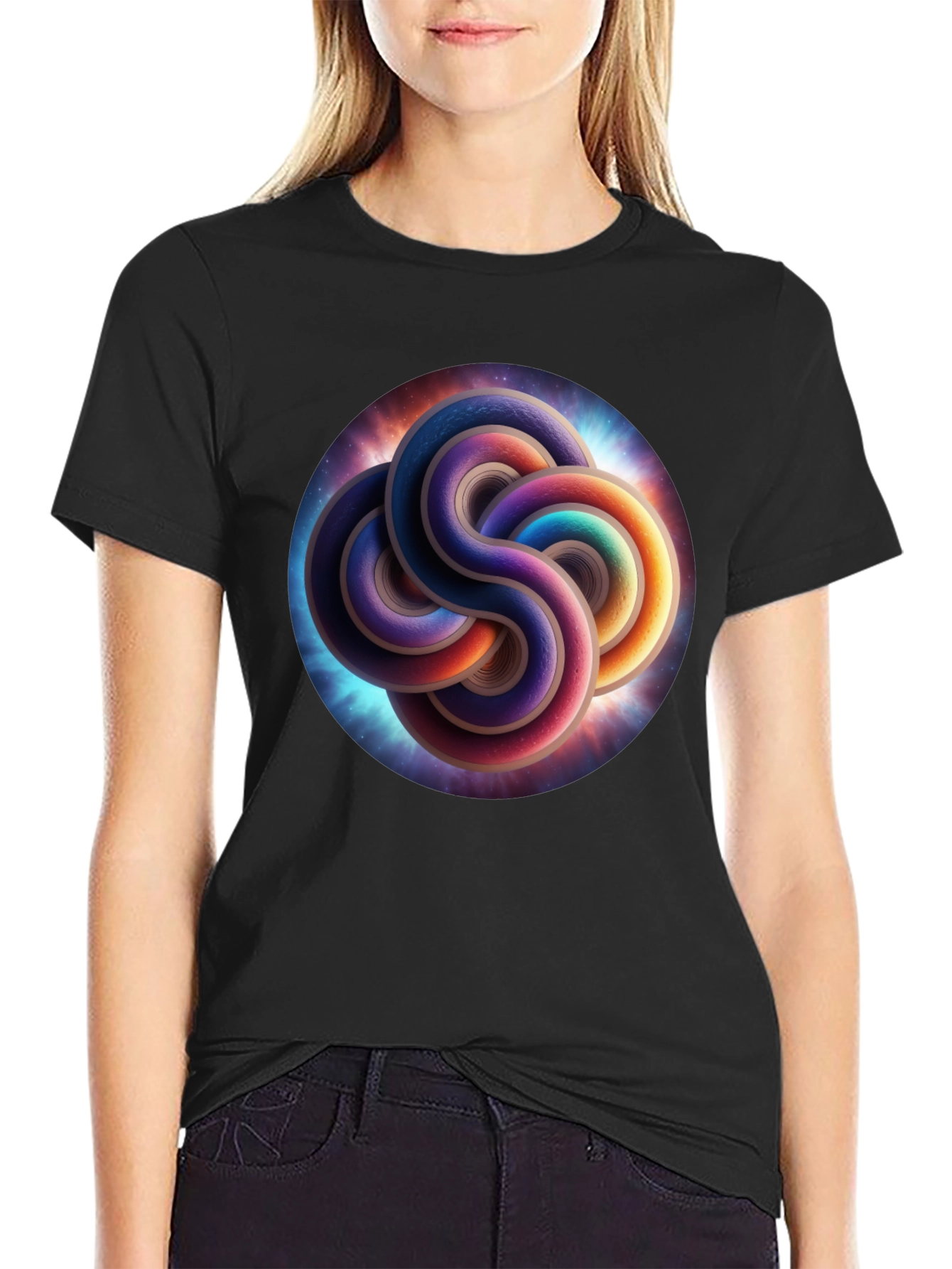 Black Cosmic Knot T-Shirt - Black, Unique Design view 2