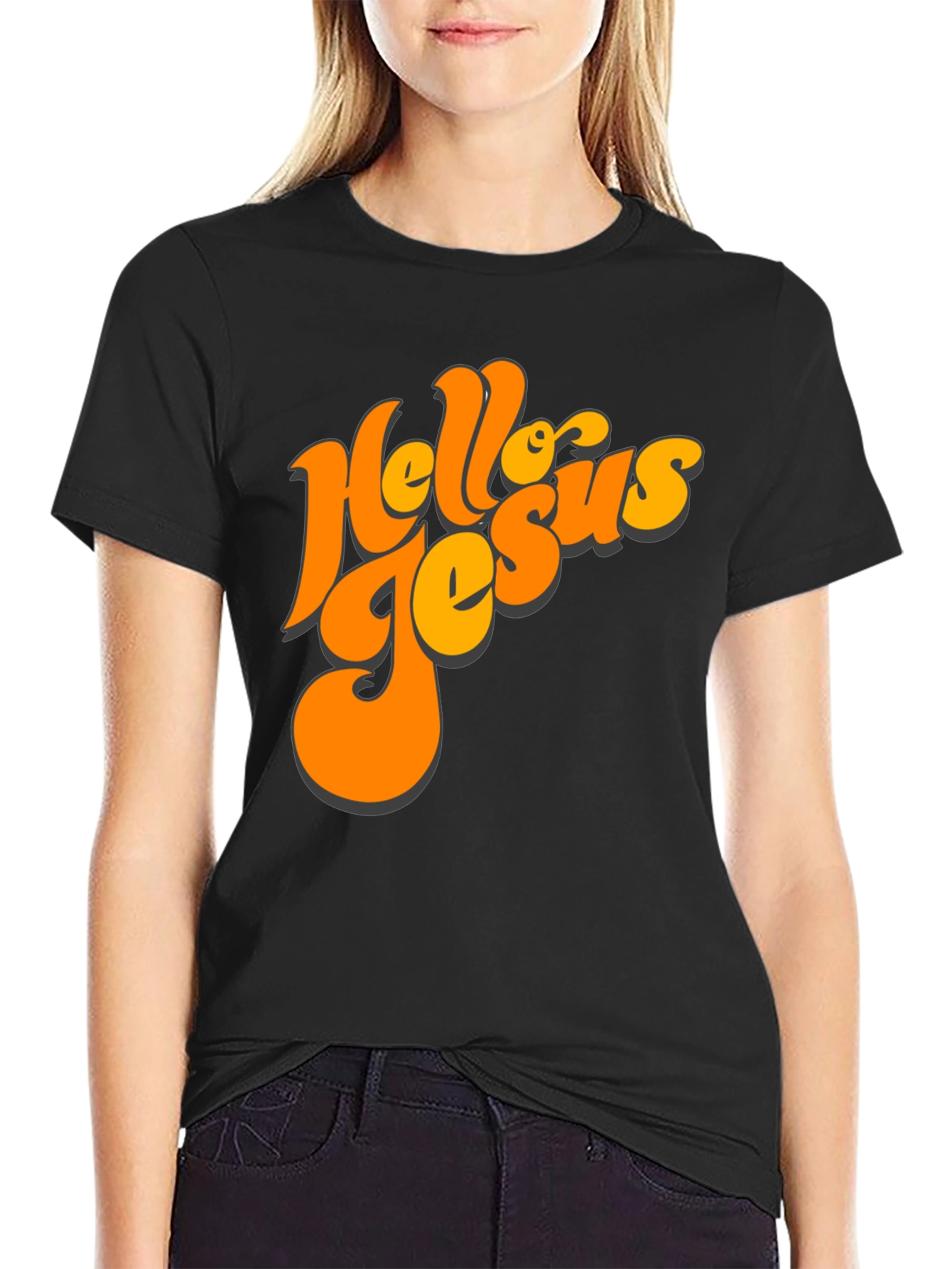 Black Retro Hello Jesus Graphic Tee view 2