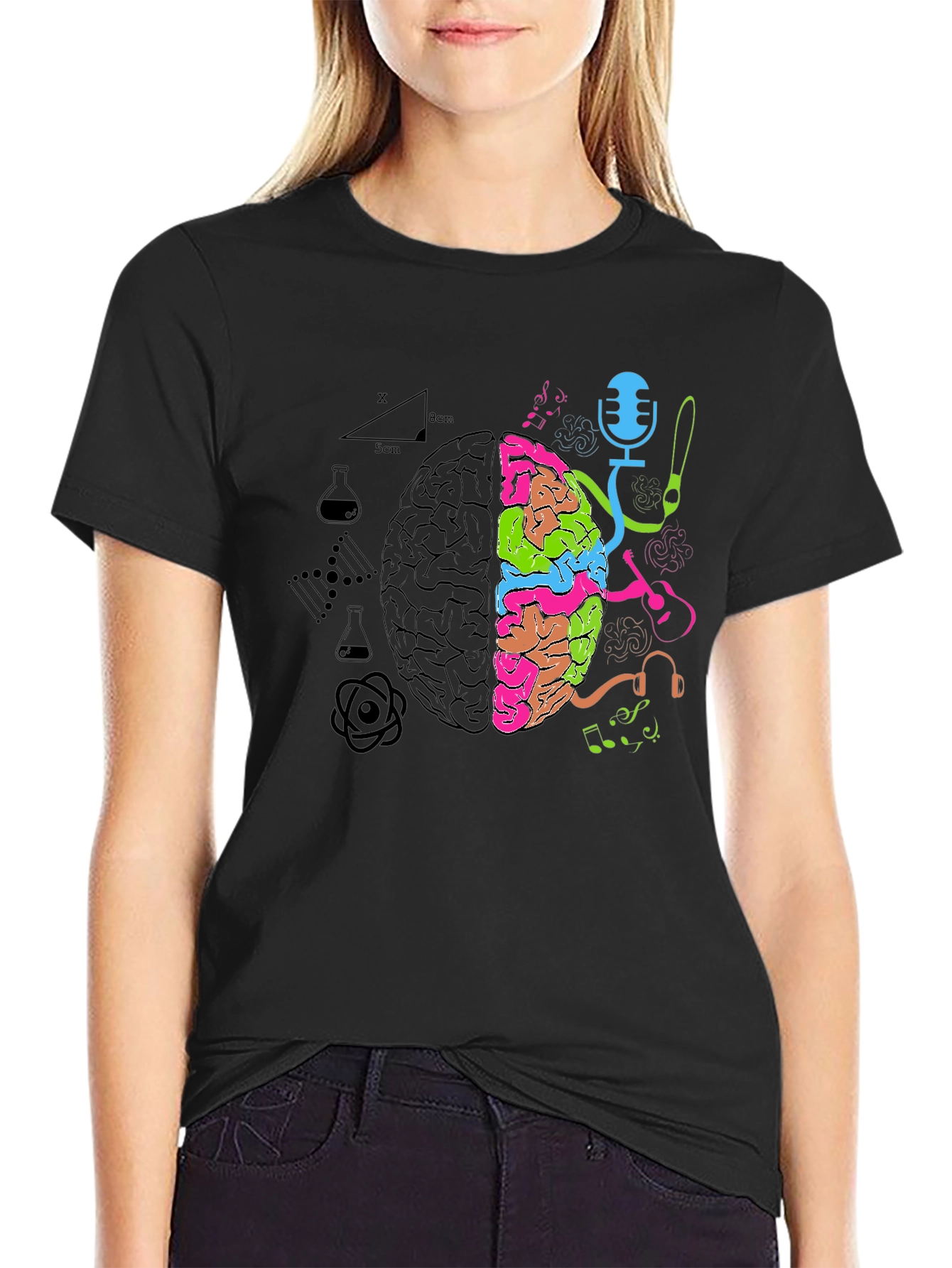 Black Brain Art vs Science T-Shirt view 2