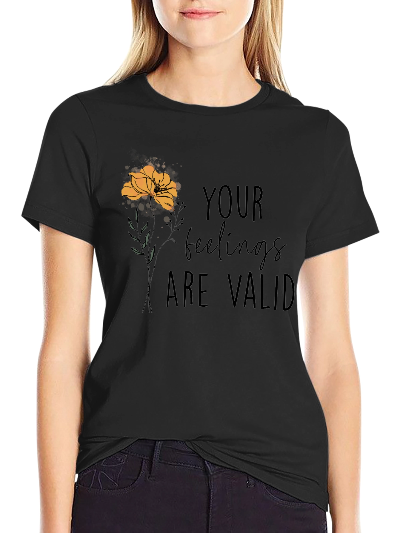 Black Valid Feelings Graphic Black Tee view 2