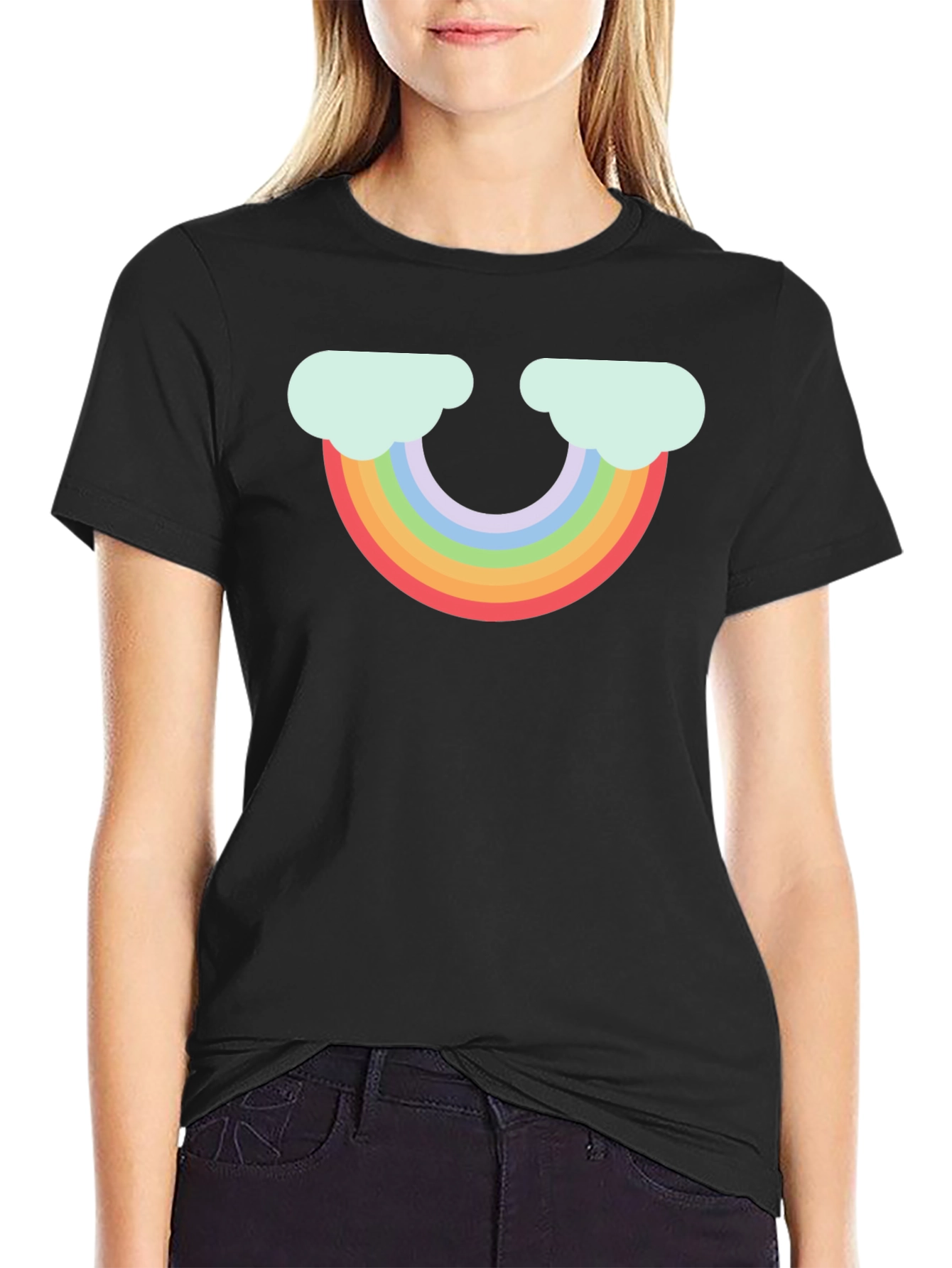 Black Rainbow Cloud Graphic Black T-Shirt view 2