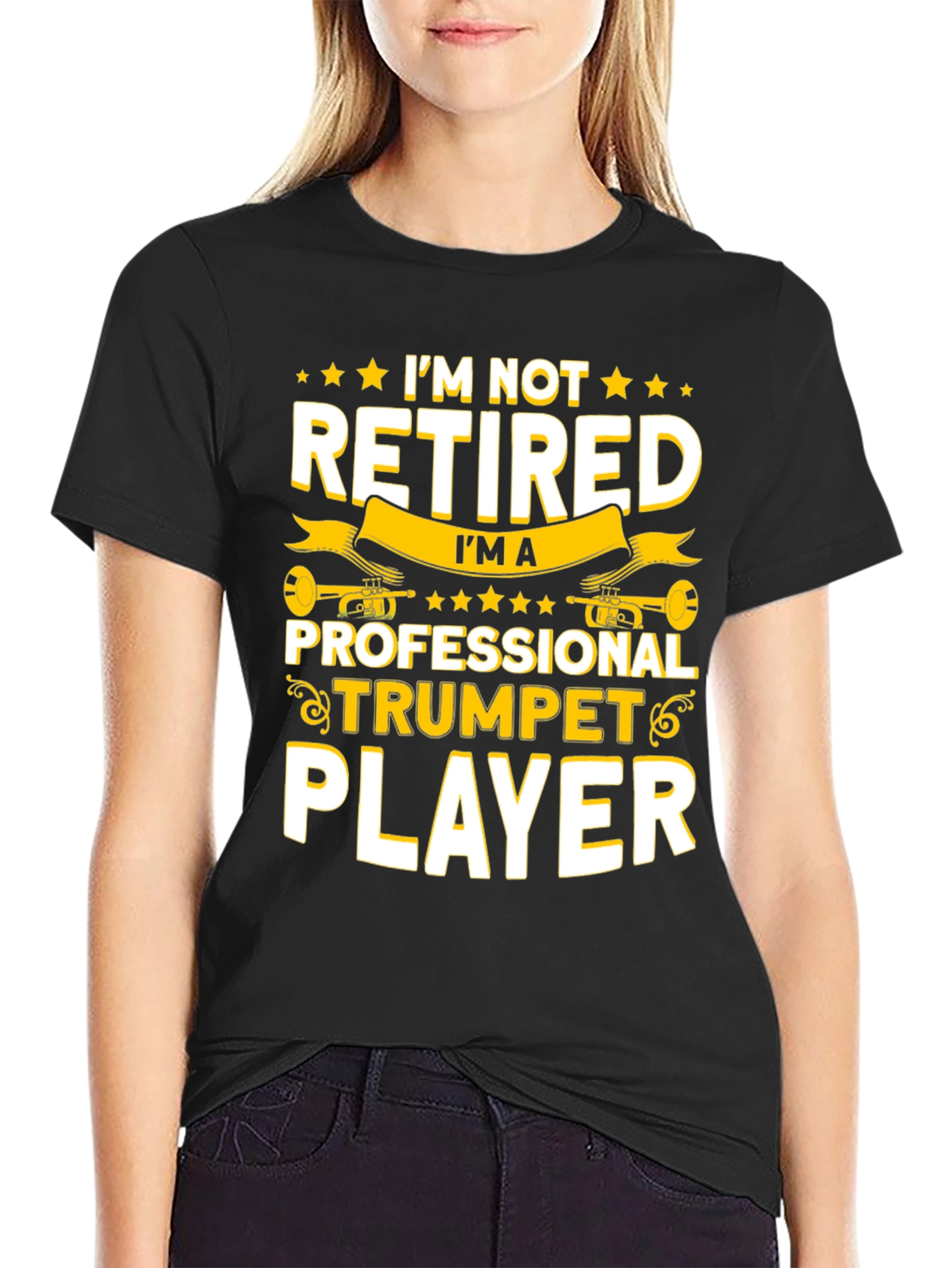 Black I'm Not Retired Trumpet Player T-Shirt view 2