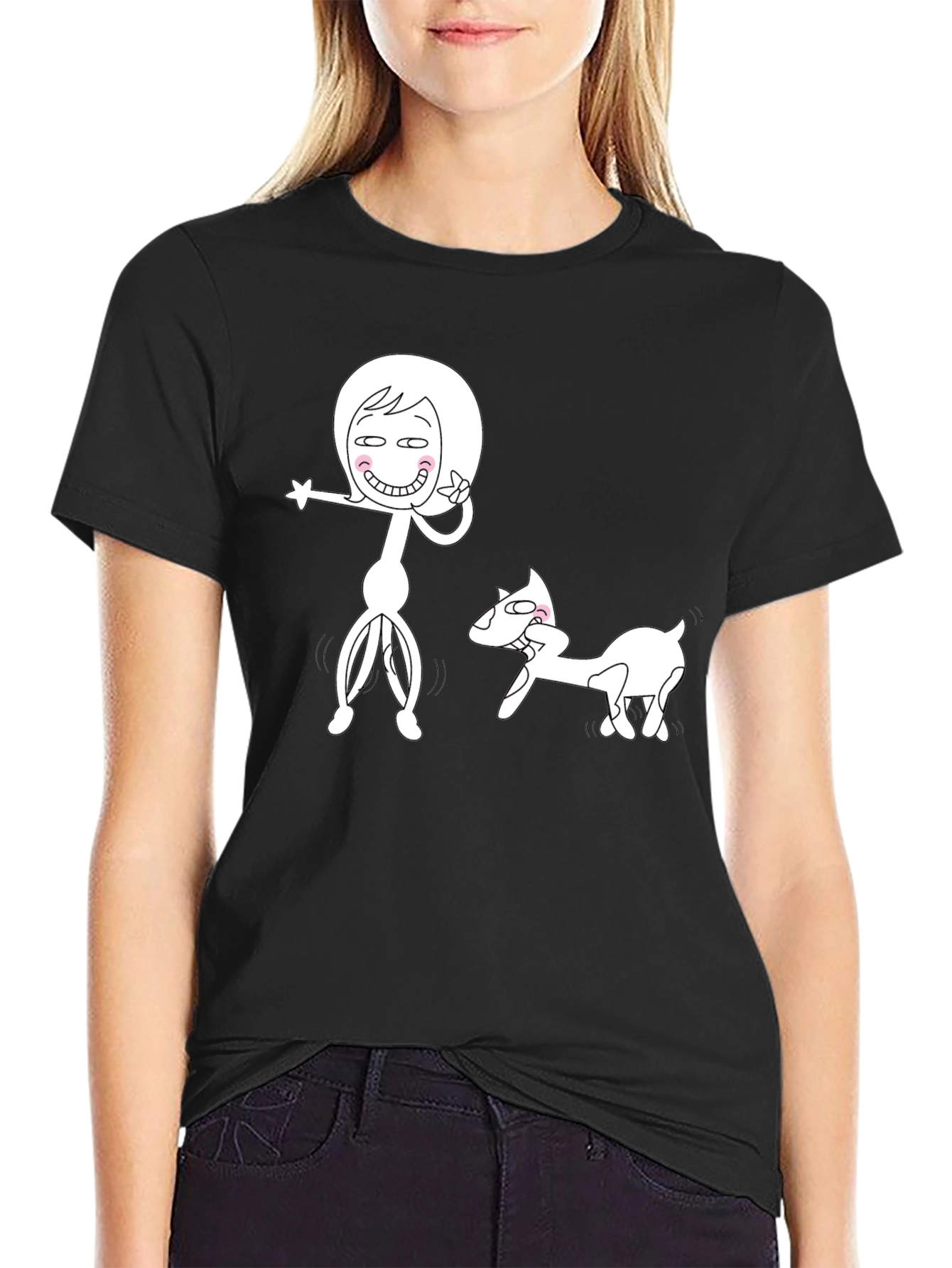 Black Funny Cartoon Graphic Black T-Shirt view 2