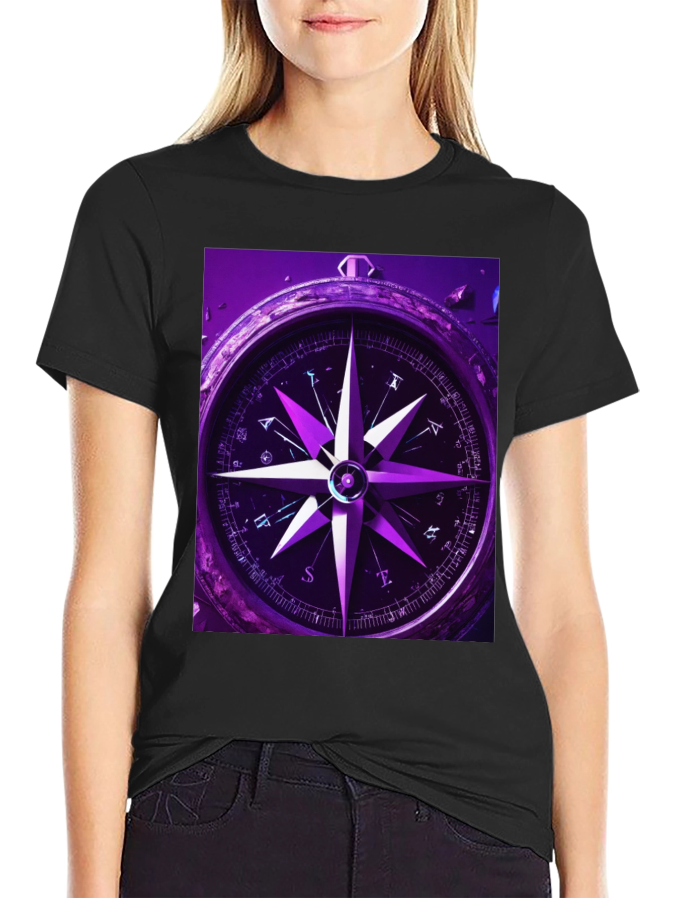 Black Compass Graphic T-Shirt - Black Cotton Tee view 2