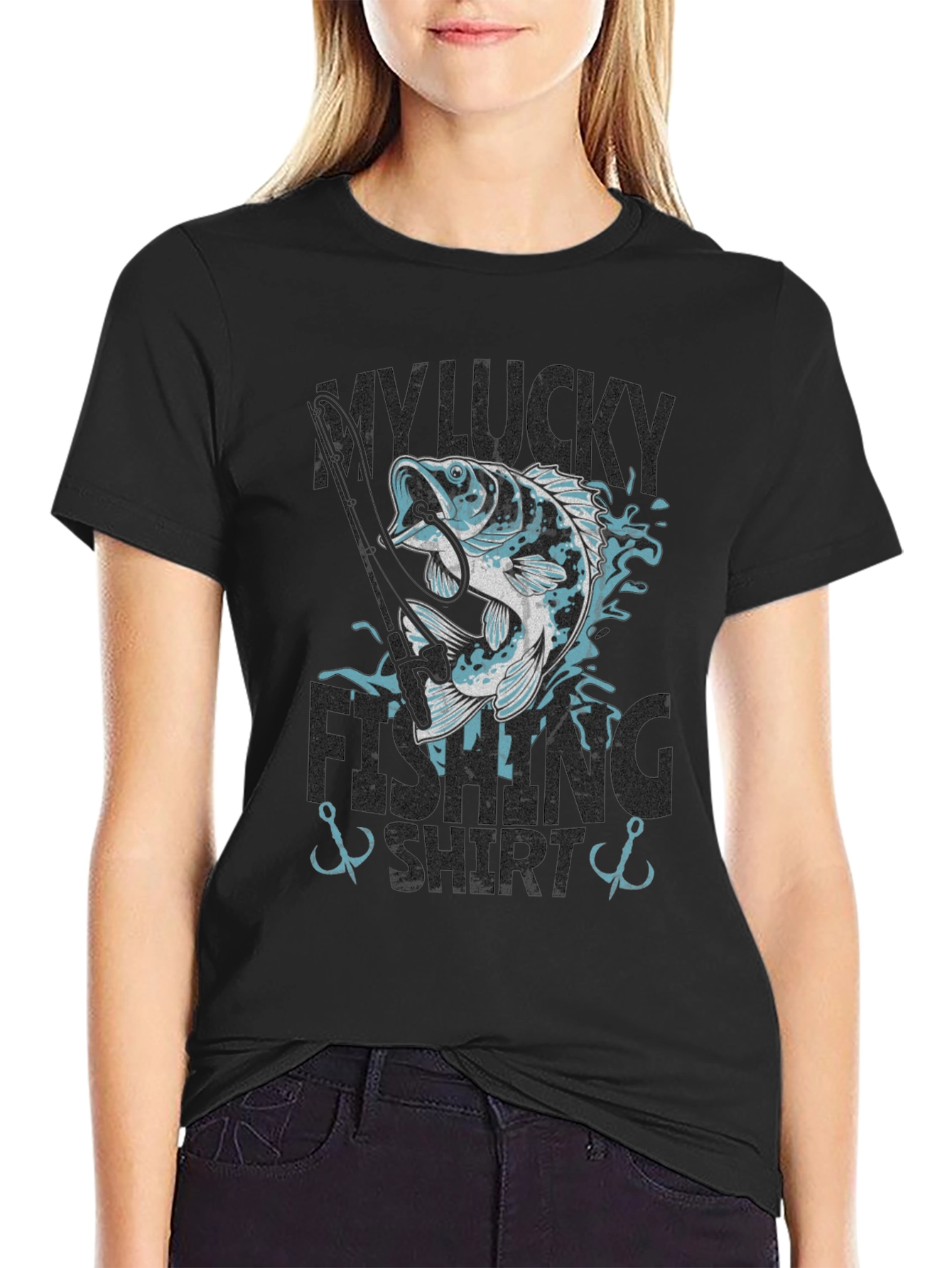 Black My Lucky Fishing Shirt - Graphic Tee for Anglers view 2