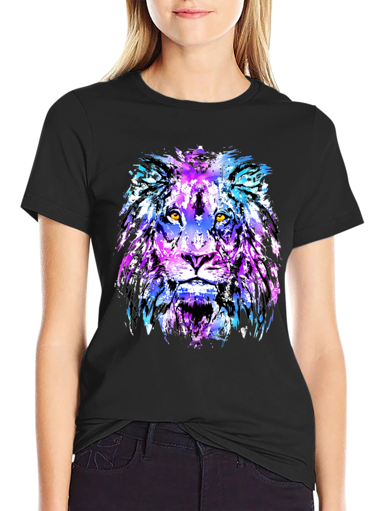 Black Vivid Lion Graphic Tee - Men's Black T-Shirt view 2