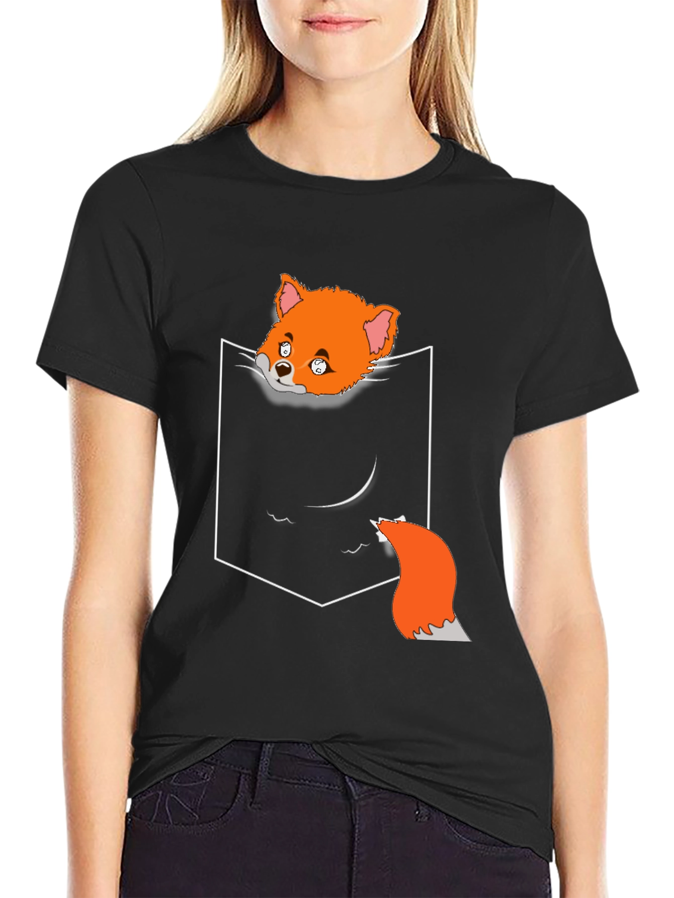 Black Fox in Pocket Graphic T-Shirt view 2