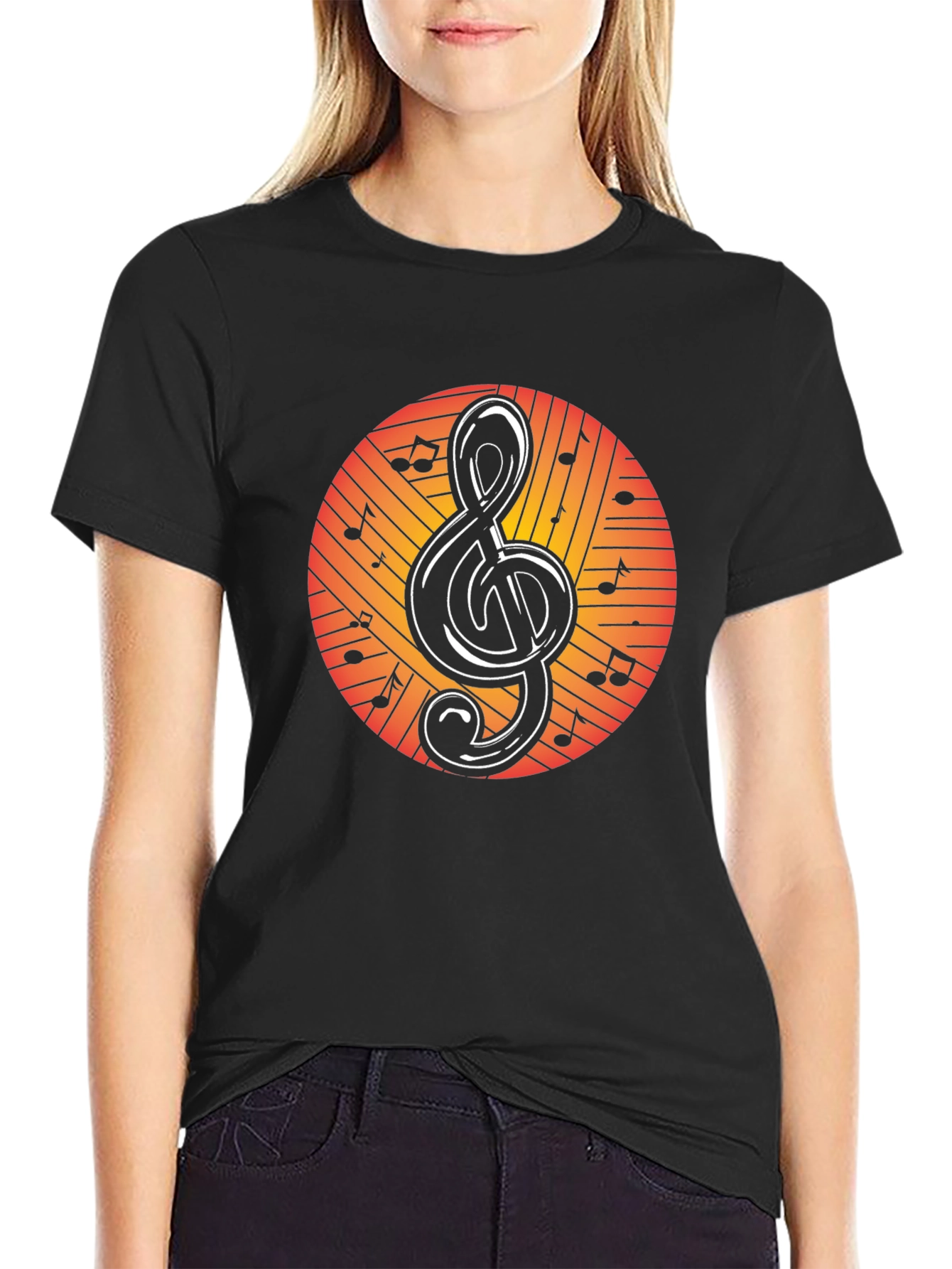 Black Musical Treble Clef Graphic Tee - Black Cotton view 2
