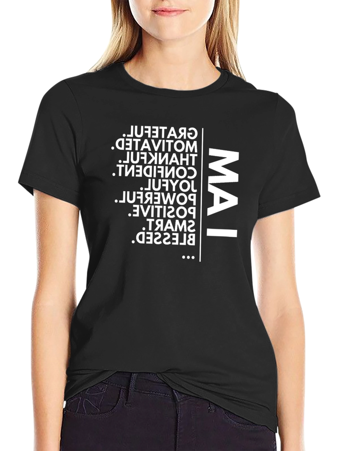Black Motivational I AM T-Shirt view 2