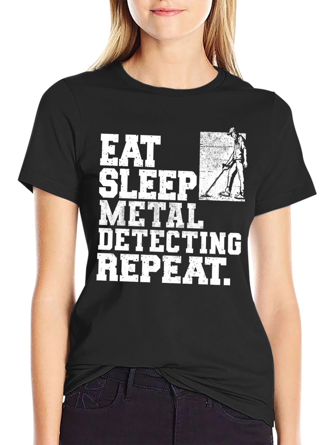 Black Eat Sleep Metal Detecting Repeat T-Shirt view 2