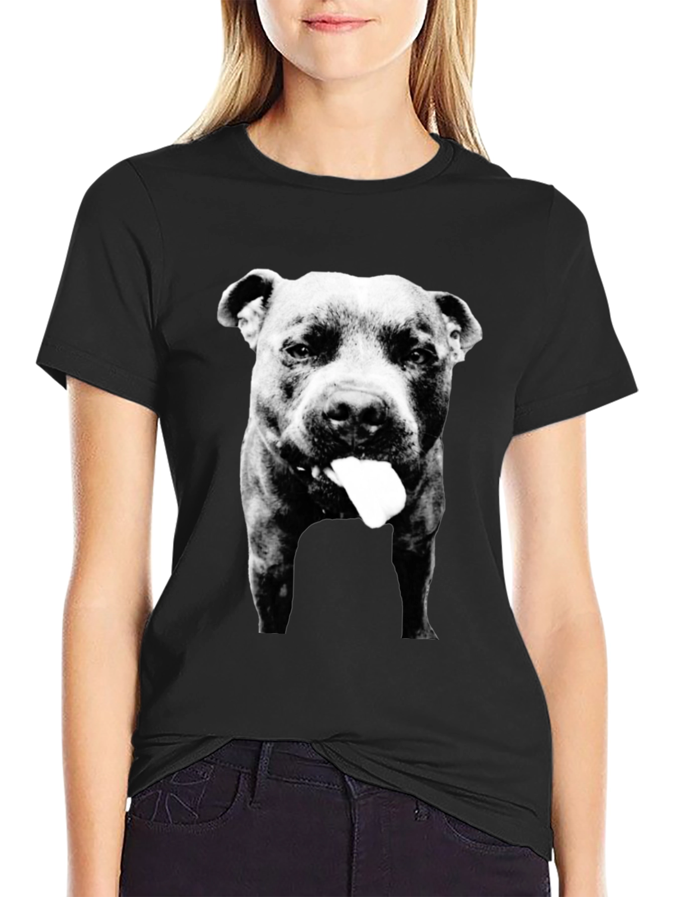 Black Pitbull Tongue Out Graphic Tee view 2