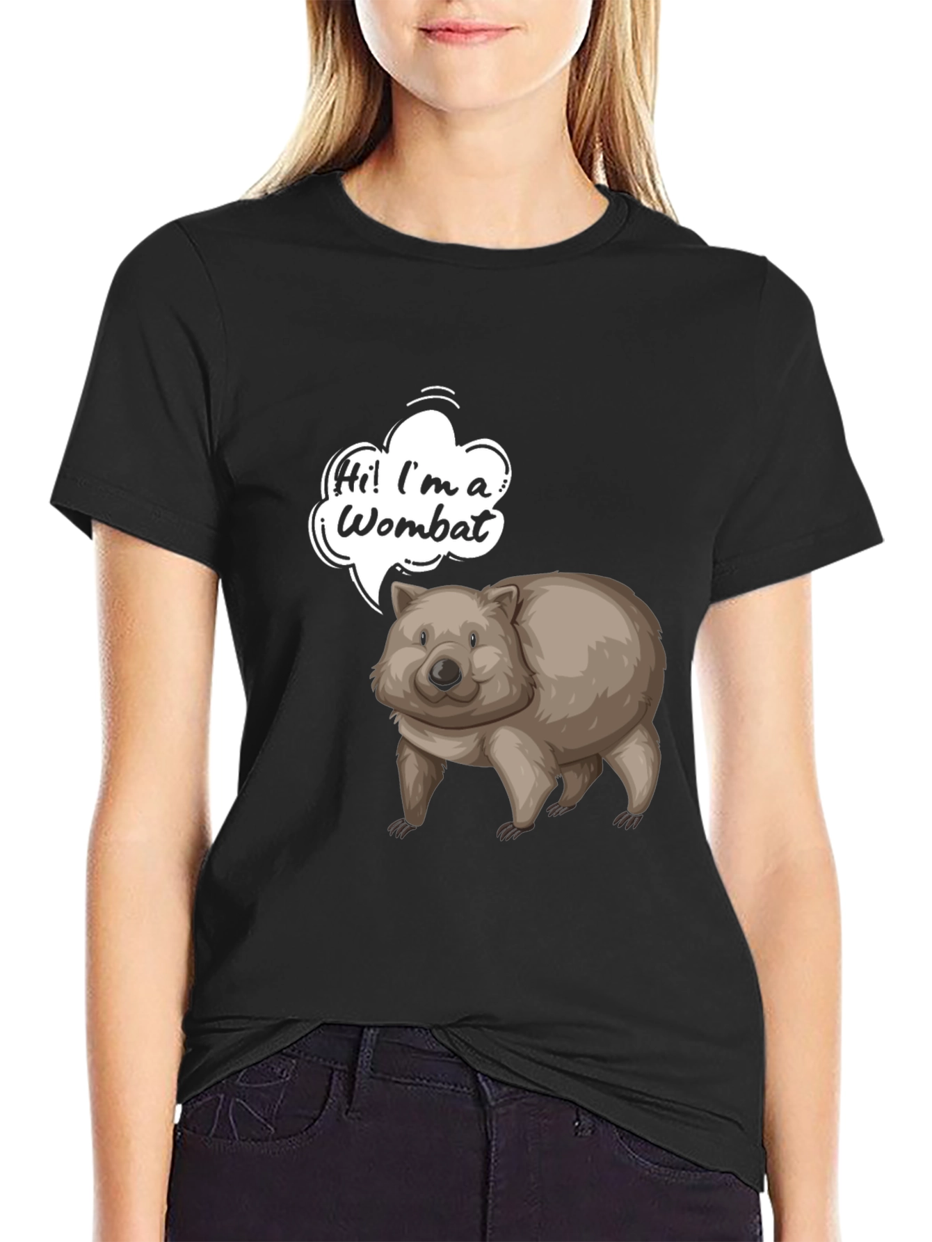 Black Wombat T-Shirt - Cartoon Animal Graphic Tee view 2