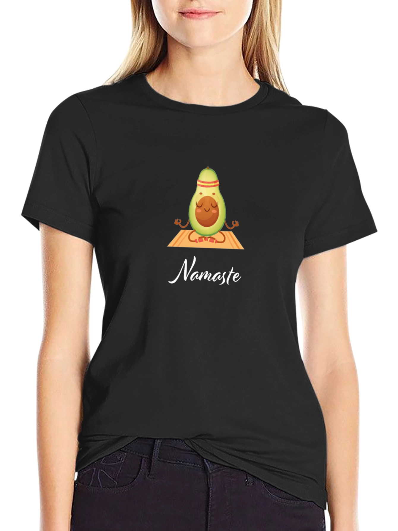 Black Avocado Namaste Meditation Black T-Shirt view 2