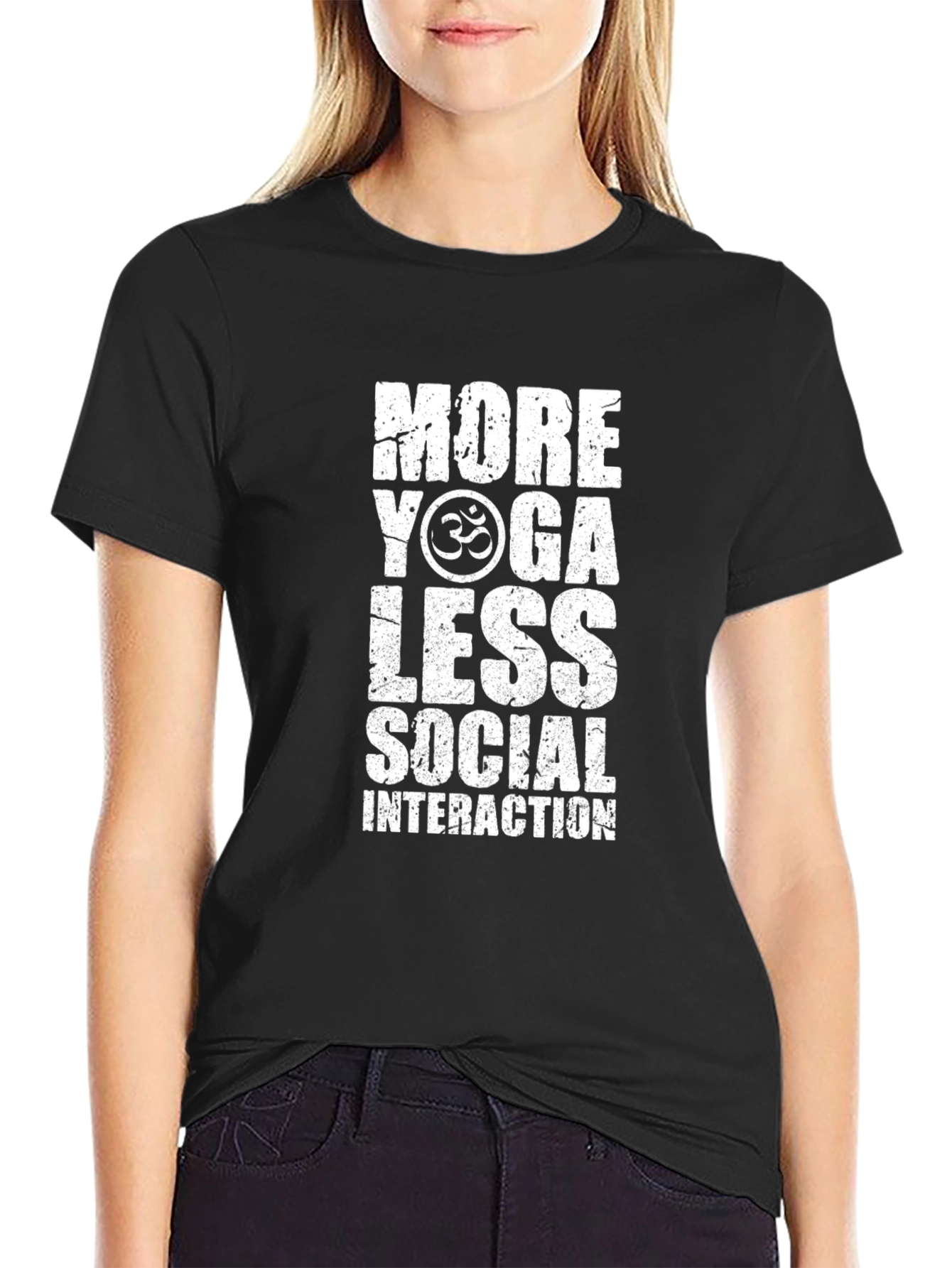 Black More Yoga Less Social Interaction Graphic T-Shirt view 2