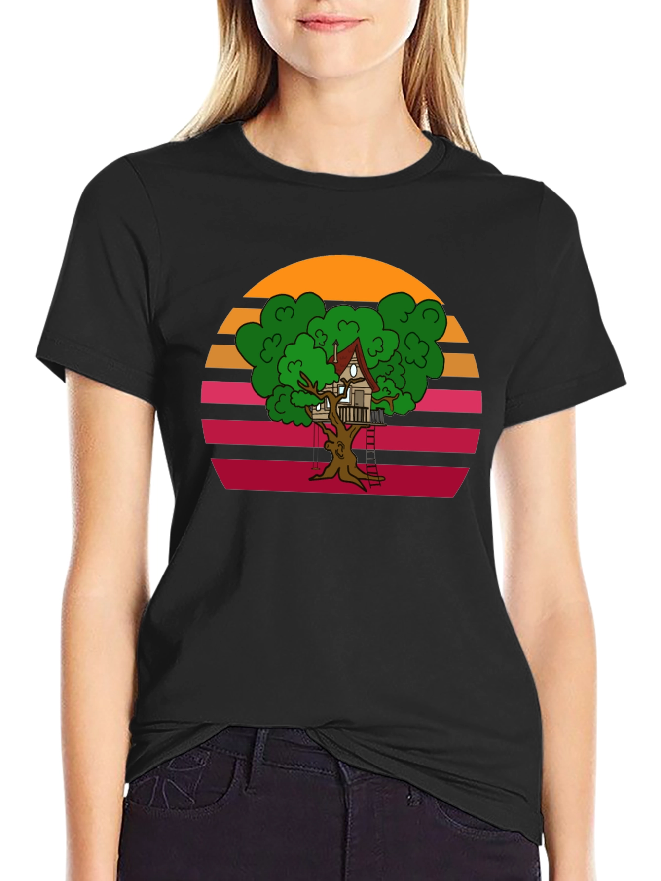 Black Retro Treehouse Graphic Tee view 2