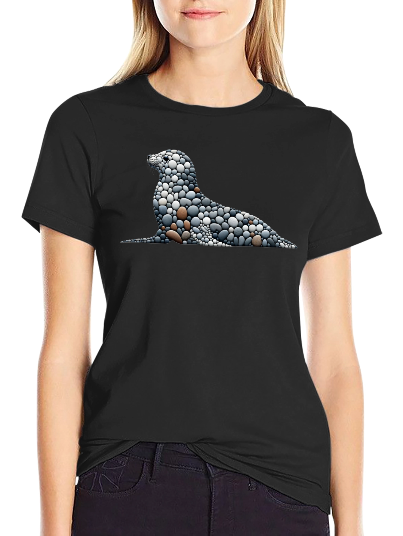 Stone Pebble Seal Graphic Tee - Black - 2