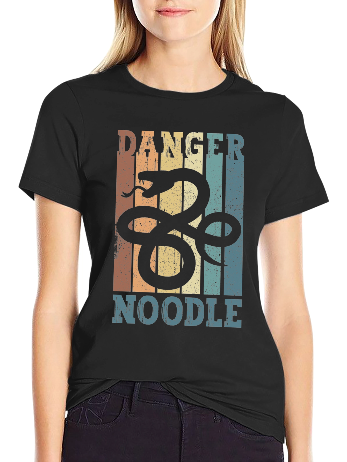 Black Danger Noodle Snake Graphic T-Shirt view 2