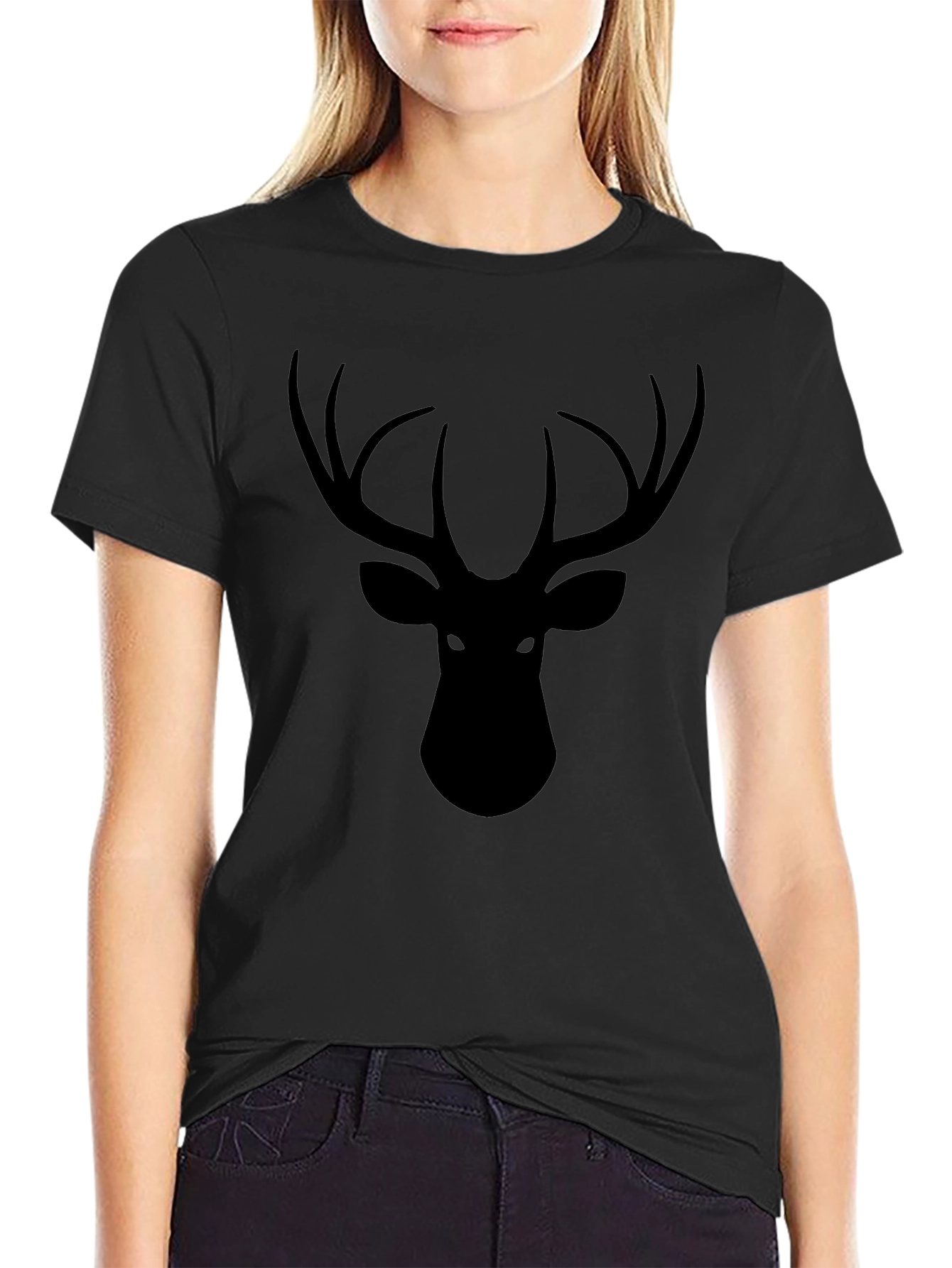 Black Men's Black Deer Graphic T-Shirt view 2