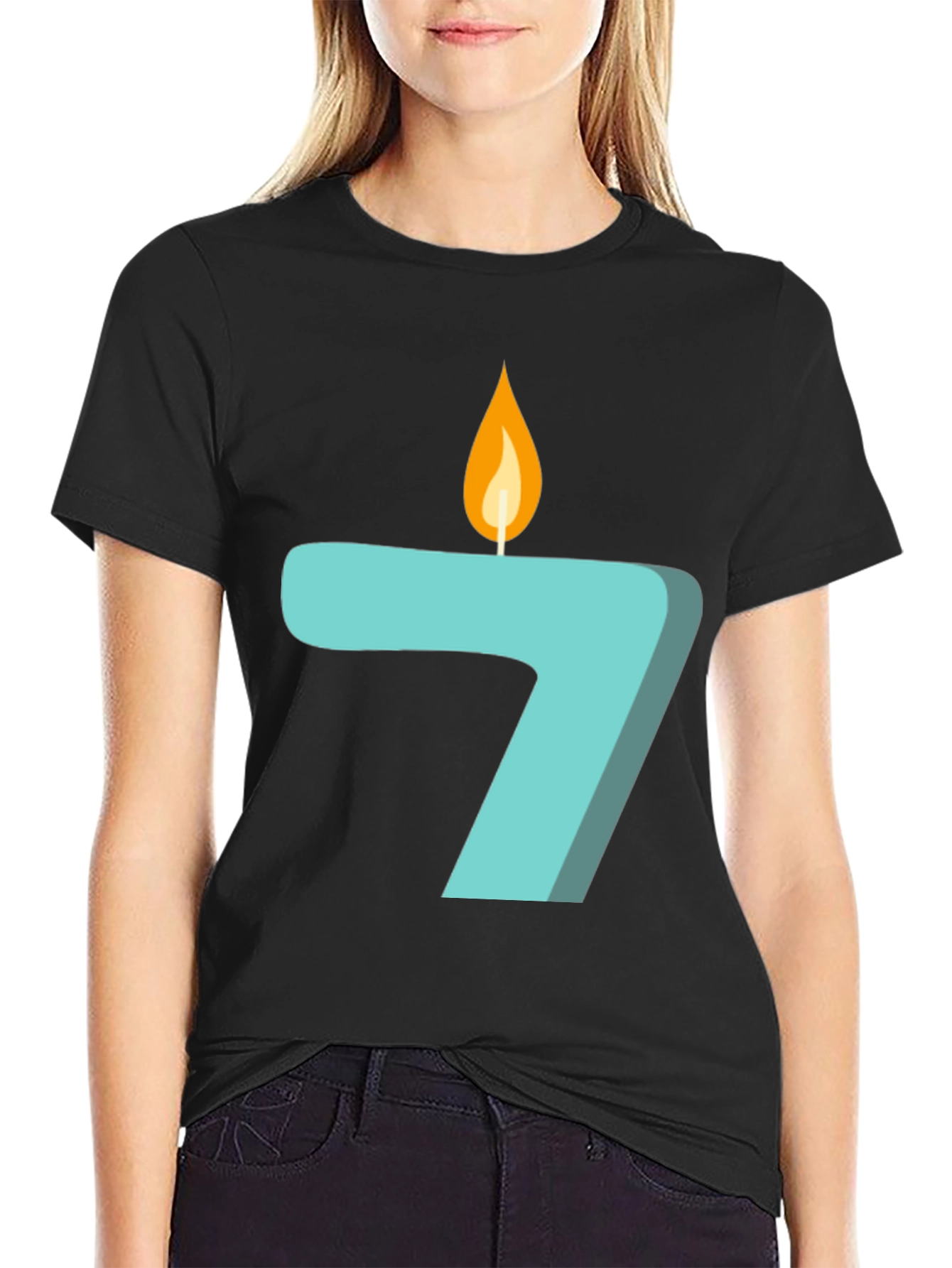 Black Number 7 Birthday Candle Graphic T-Shirt view 2