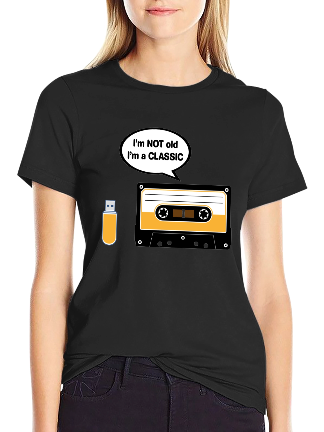 Black Classic Cassette Tape T-Shirt - Retro Music Lover Tee view 2
