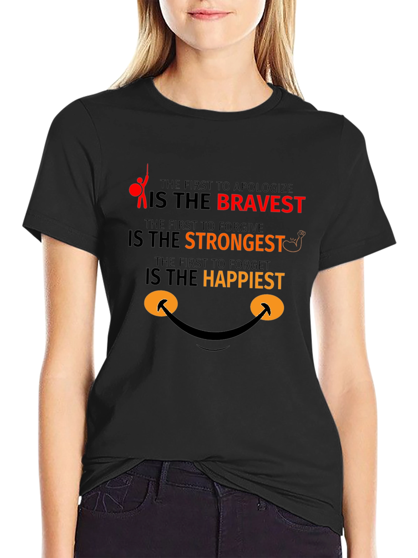 Black Bravery Strongest Happy T-Shirt view 2