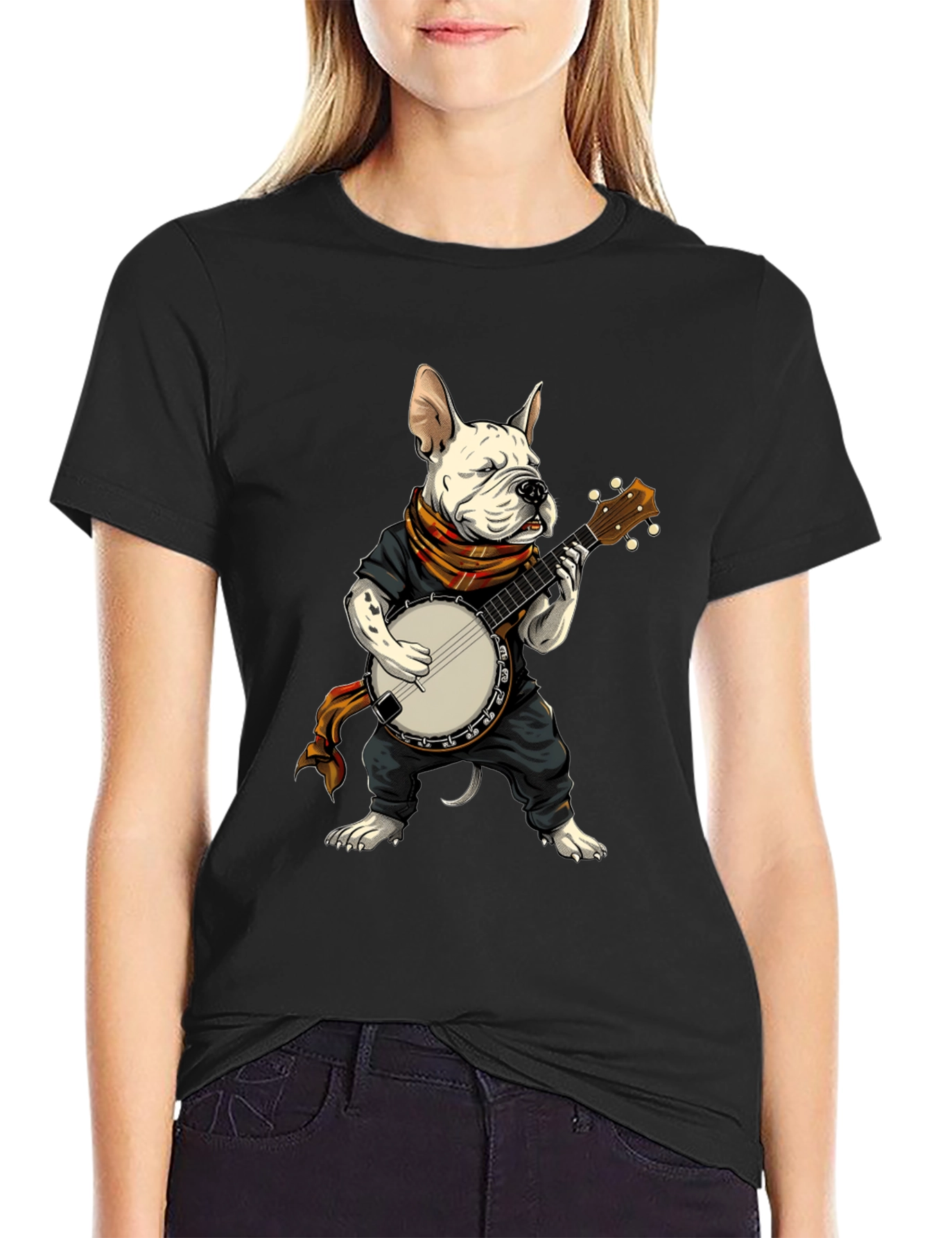 Black Dog Playing Banjo Graphic T-Shirt view 2