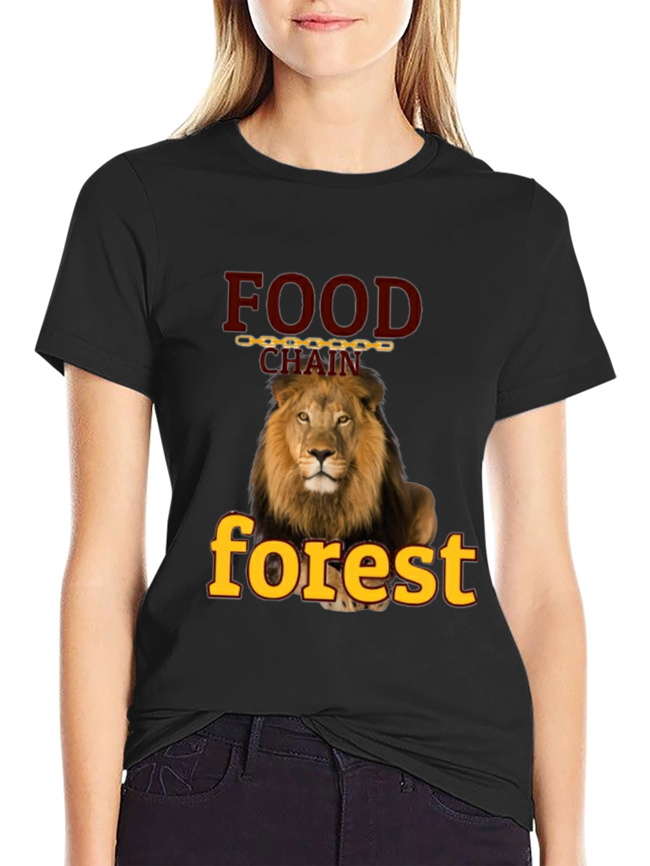 Black Food Chain Forest Lion Graphic T-Shirt view 2