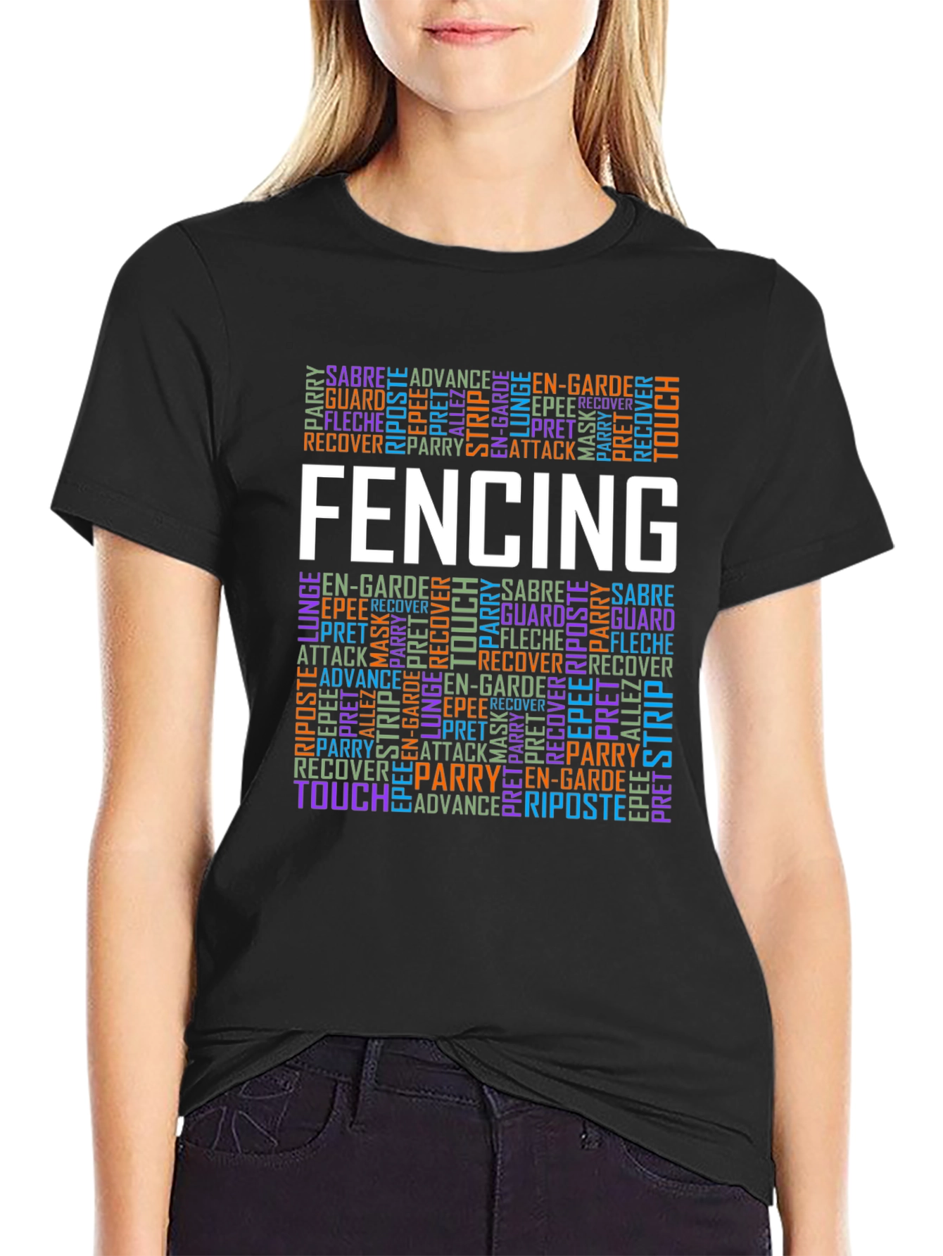 Black Fencing Word Art Graphic T-Shirt view 2