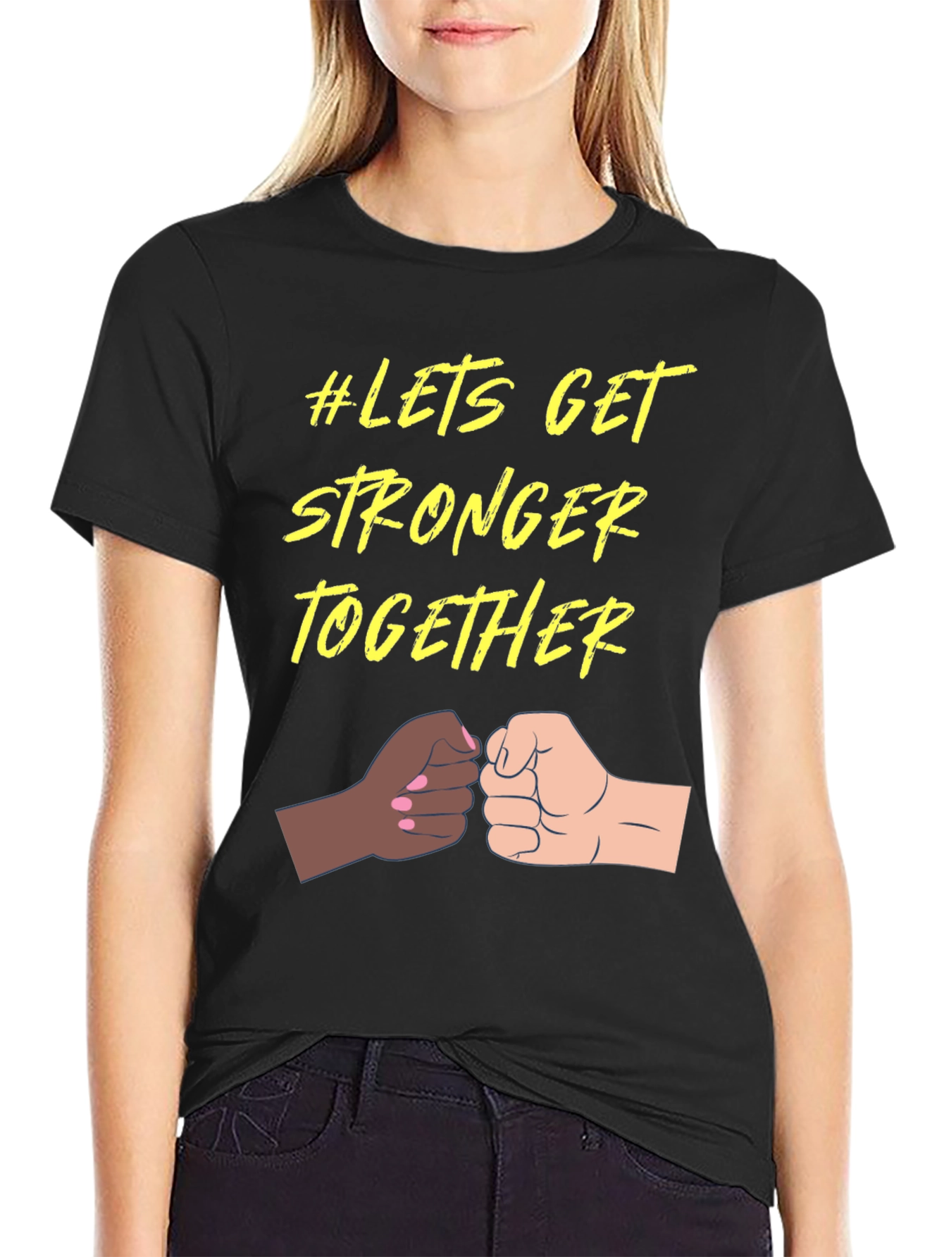 Black Let's Get Stronger Together Unisex T-Shirt view 2