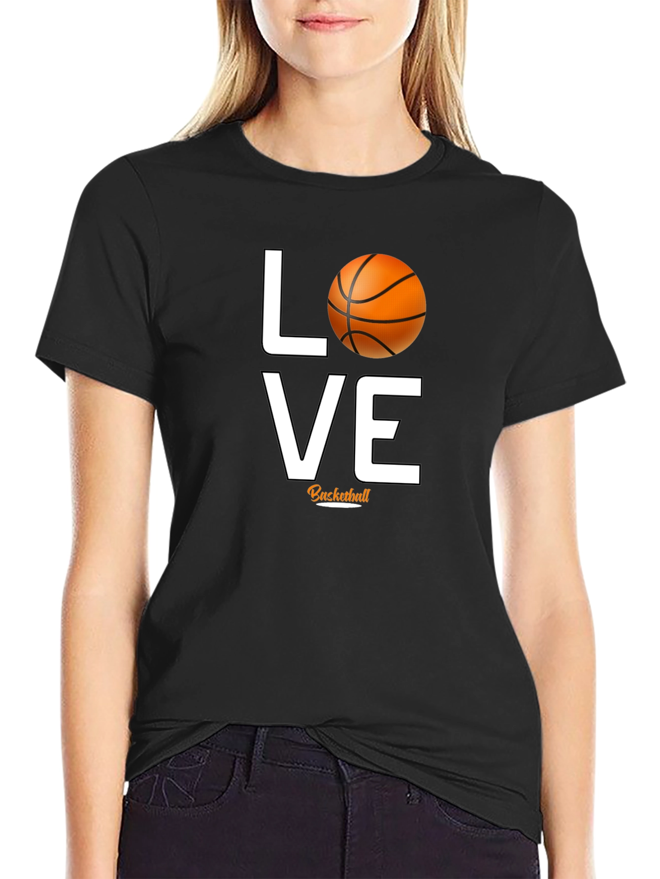 Black Love Basketball Graphic Tee - Black Cotton T-Shirt view 2