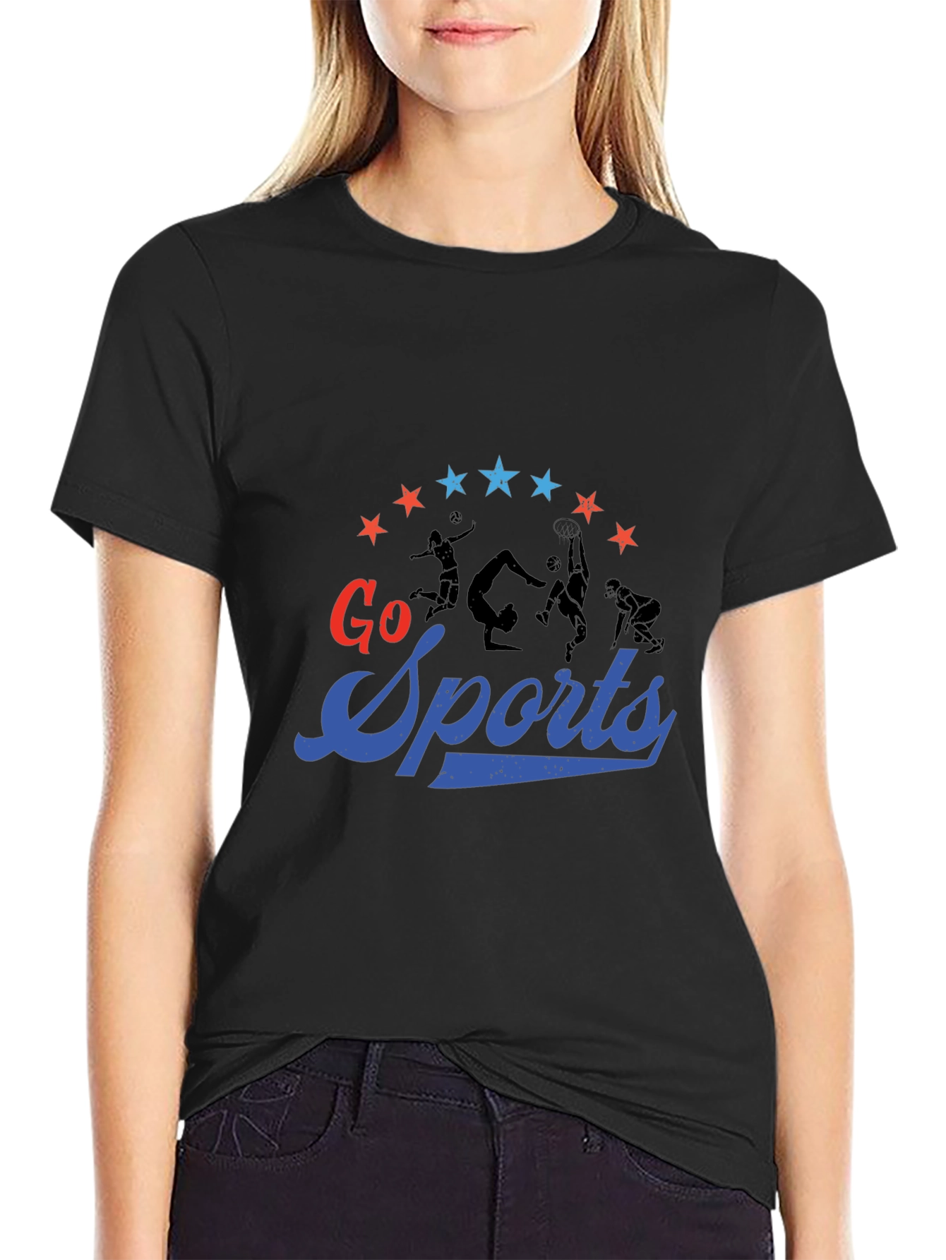 Black Go Sports Graphic Tee - Black Cotton T-Shirt view 2