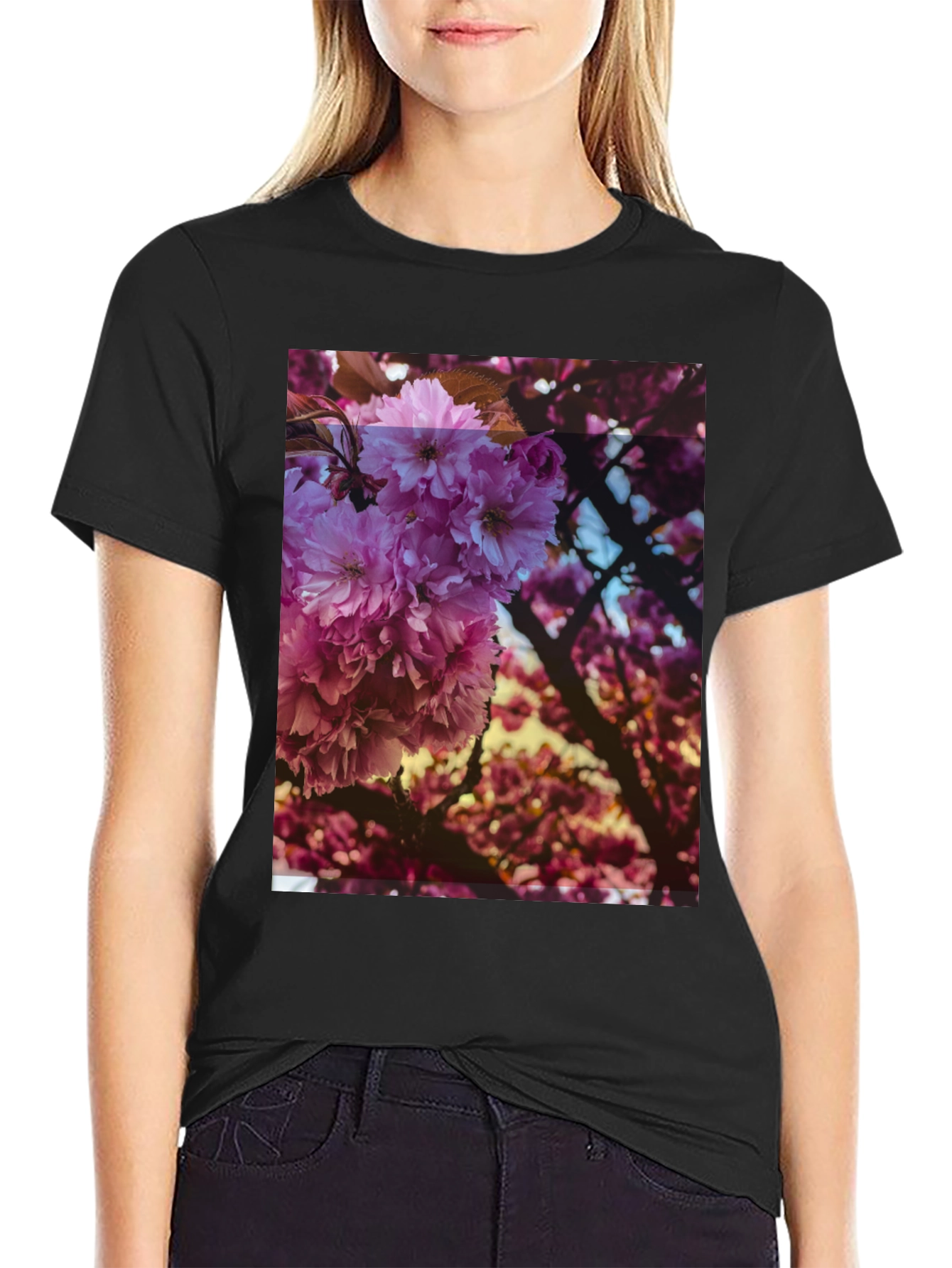 Black Floral Print Black Tee view 2