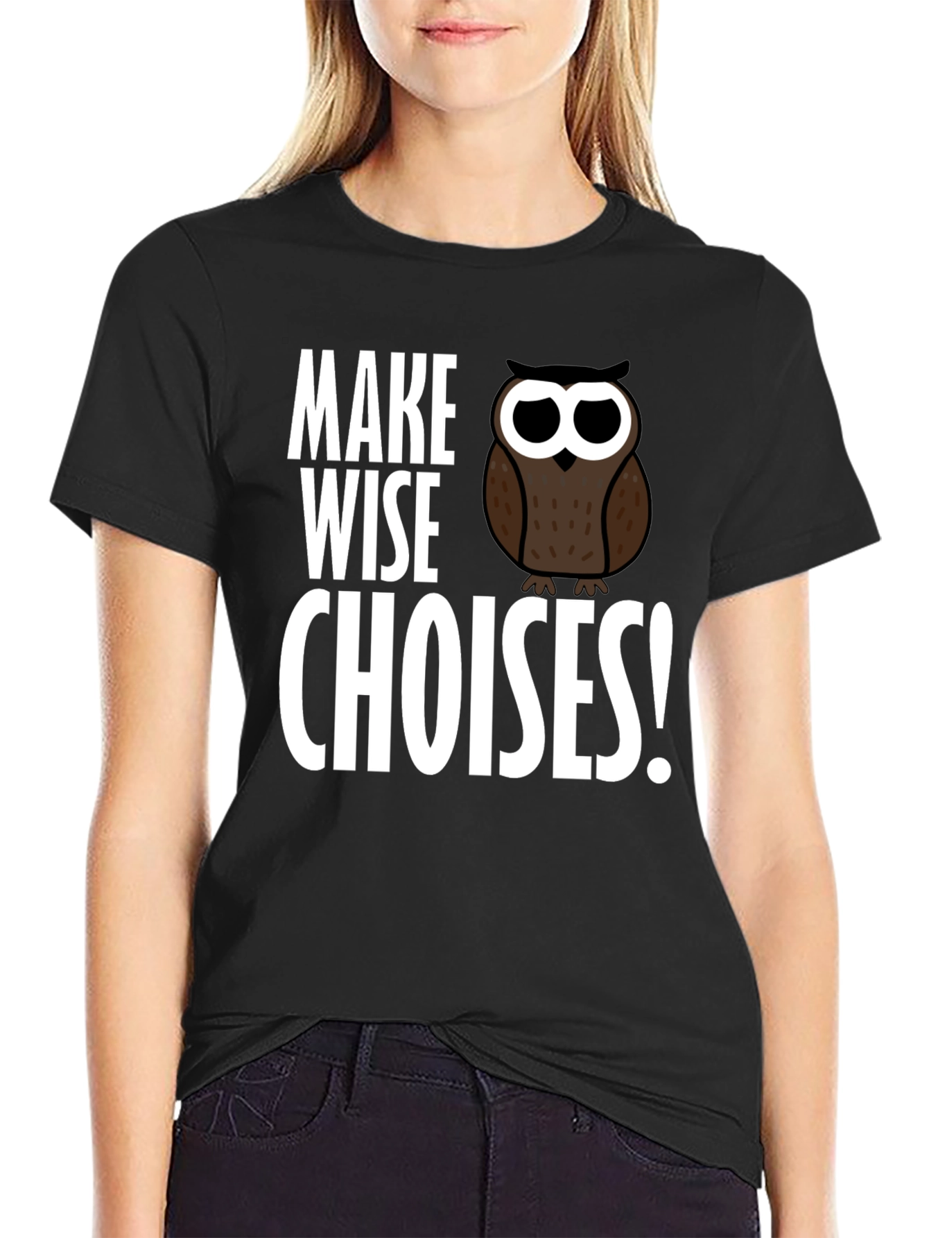 Black Make Wise Choices Owl T-Shirt - Black view 2