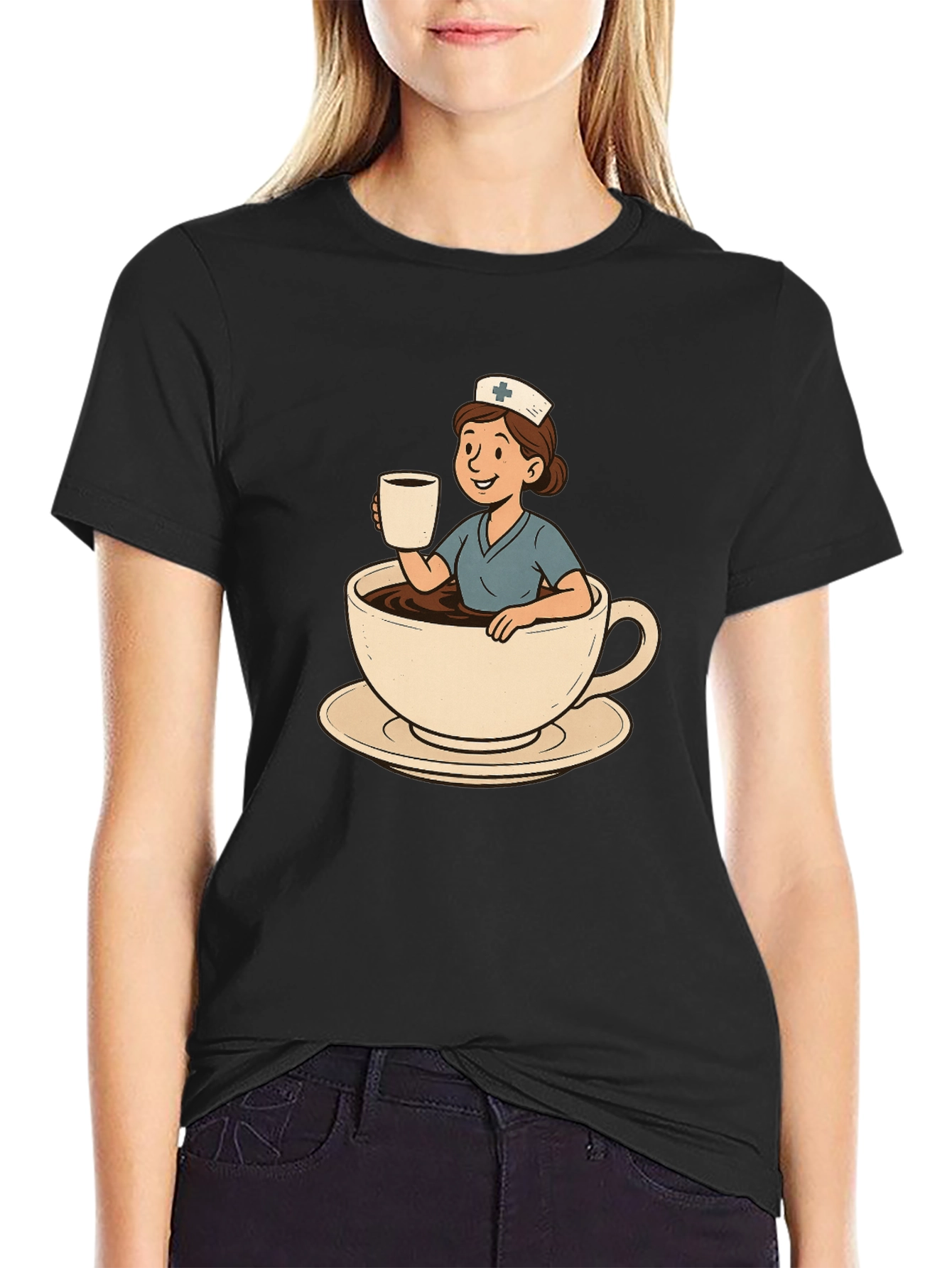 Black Nurse Coffee Cup Graphic Tee view 2