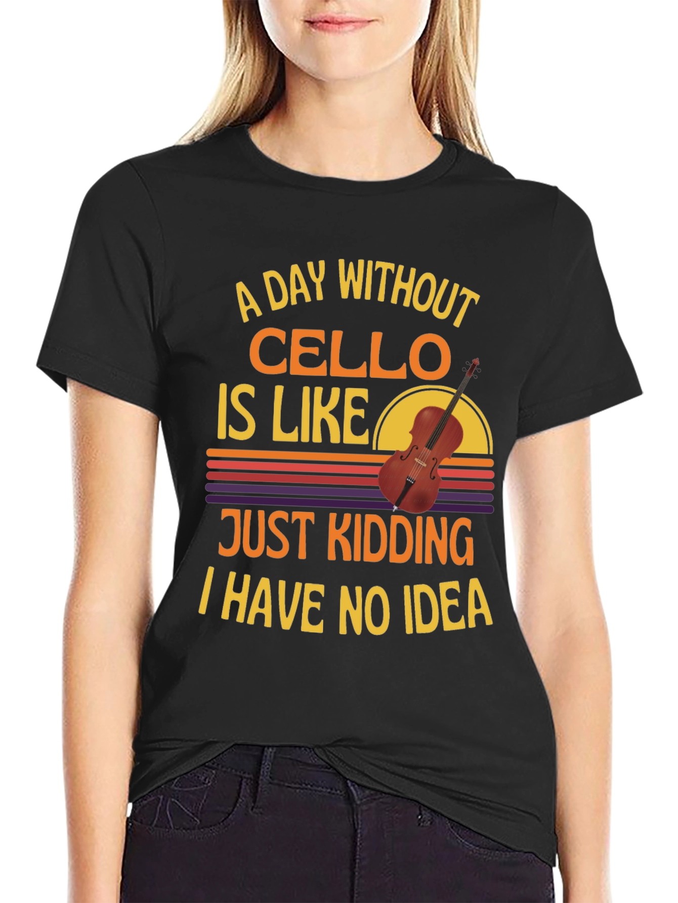 Black Cello Player Graphic T-Shirt view 2
