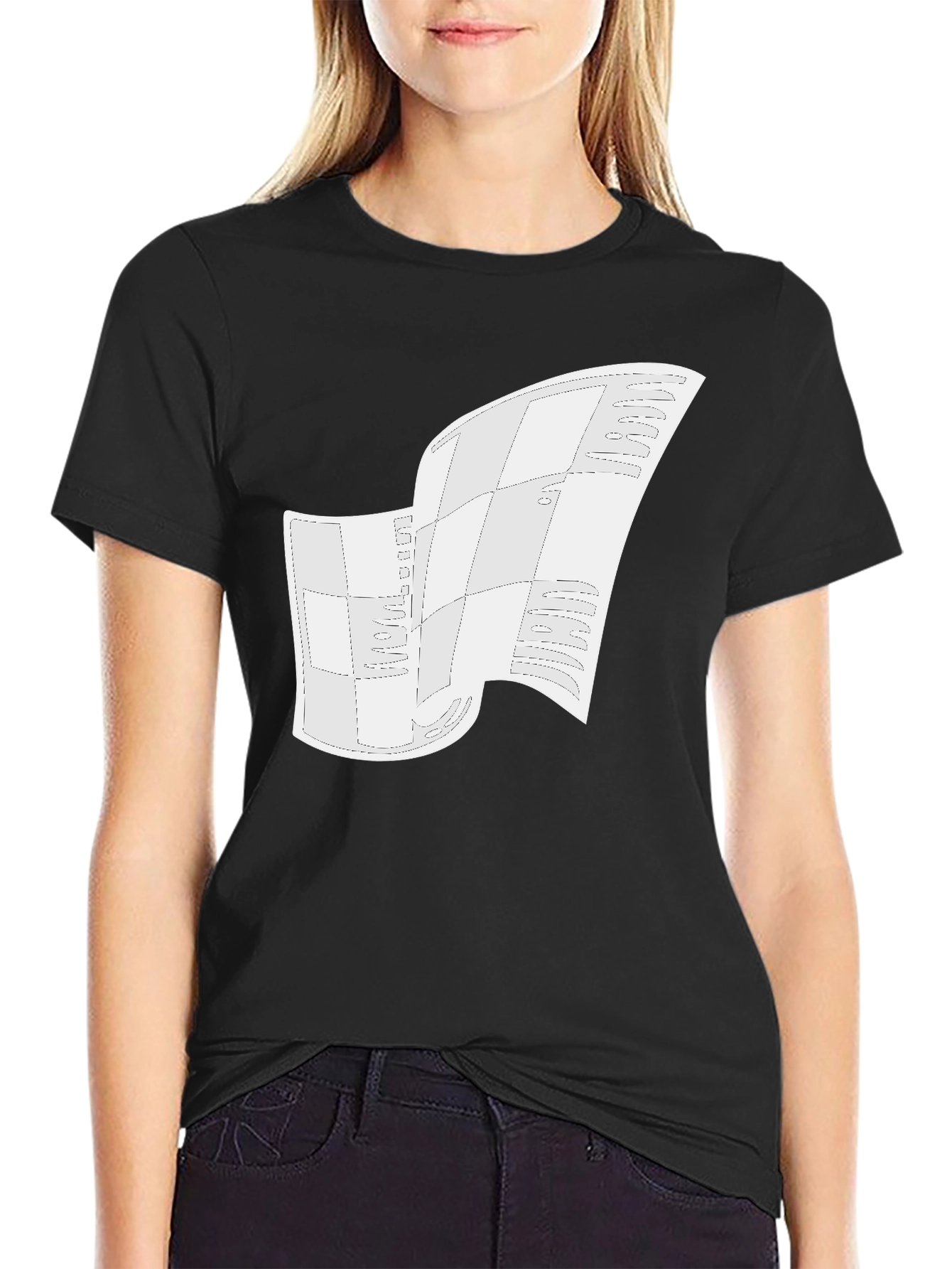 Black Modern Abstract Graphic Tee - Black Cotton Blend view 2