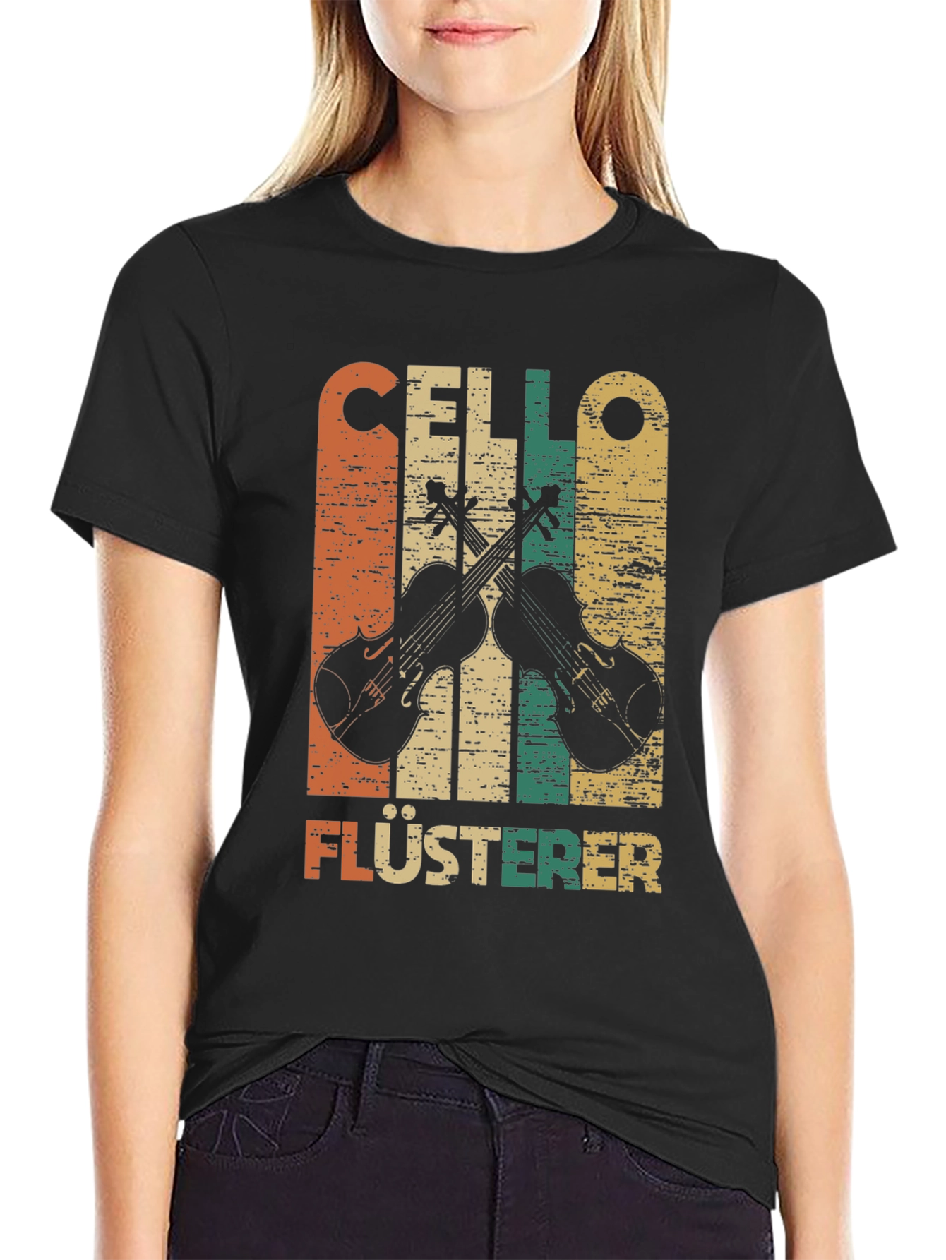 Black Vintage Cello Whisperer T-Shirt - Music Lover Tee view 2