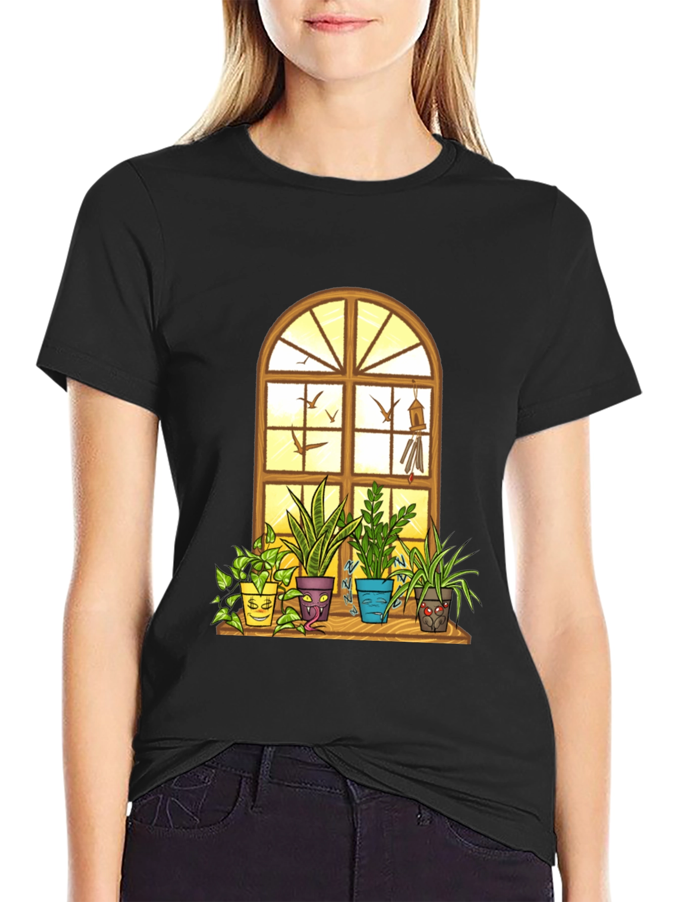 Black Men's Novelty Potted Plants Graphic T-Shirt view 2