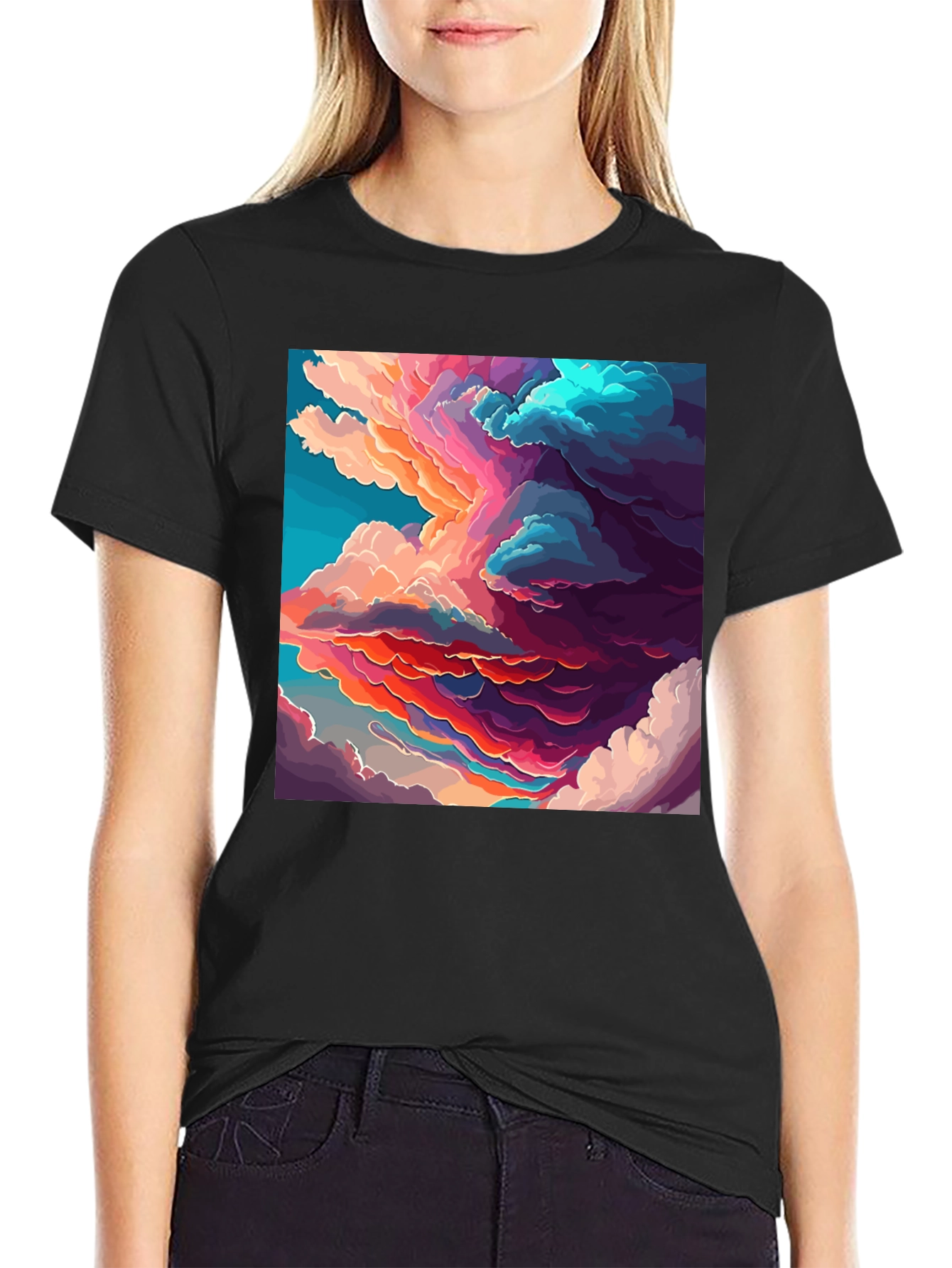 Black Cloudscape Graphic Black T-Shirt view 2